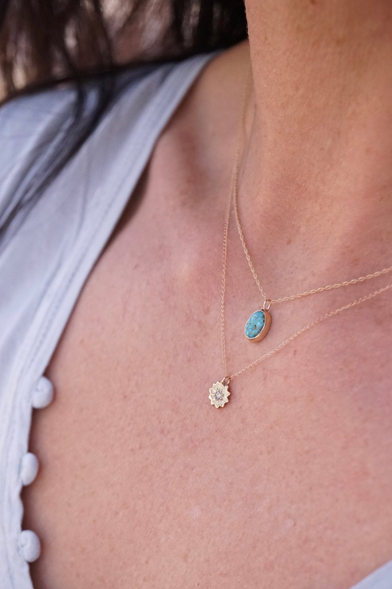 14k golden flower necklace with diamond - Lumenrose