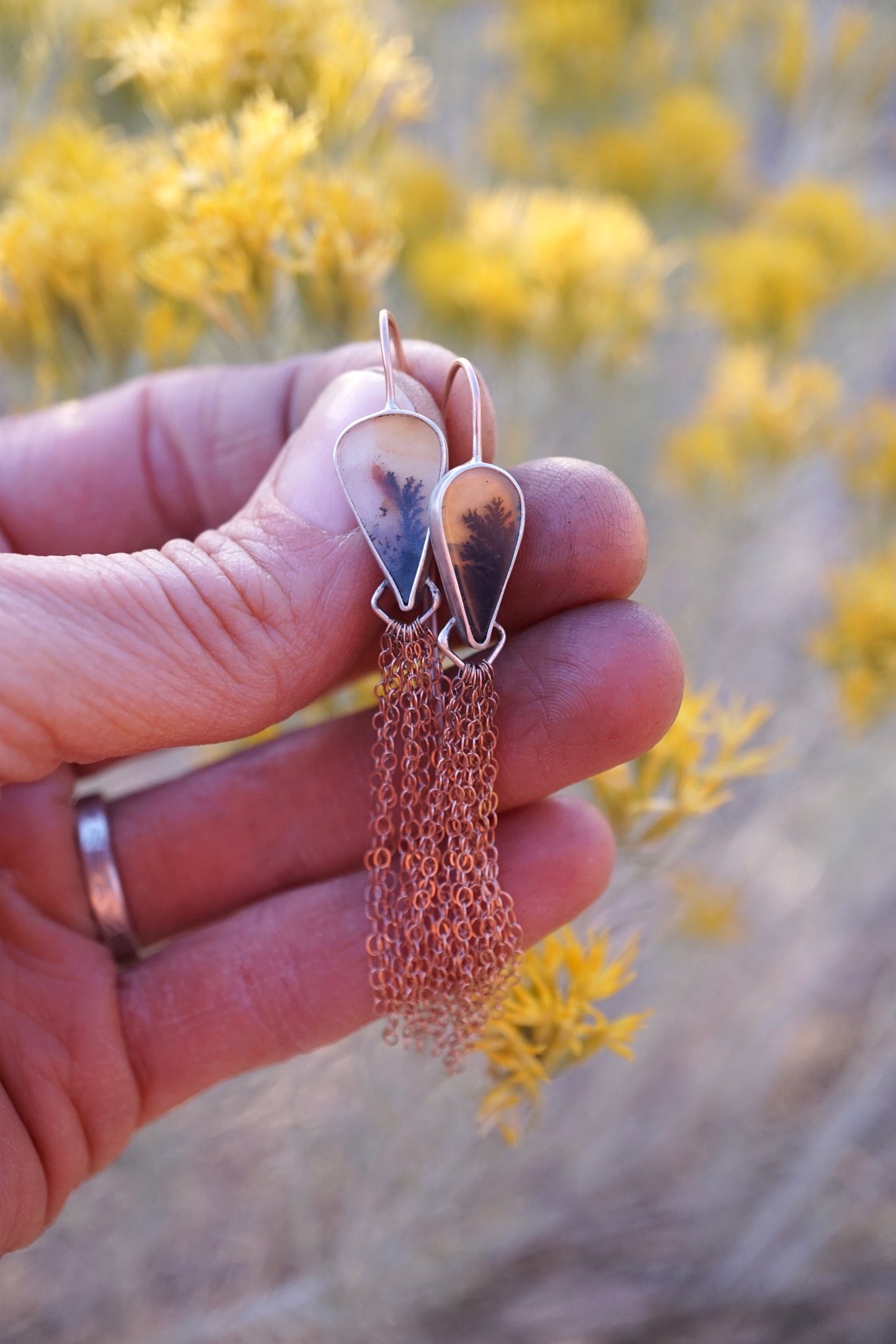 shimmer dangles with dendritic agate + 14k rose gold