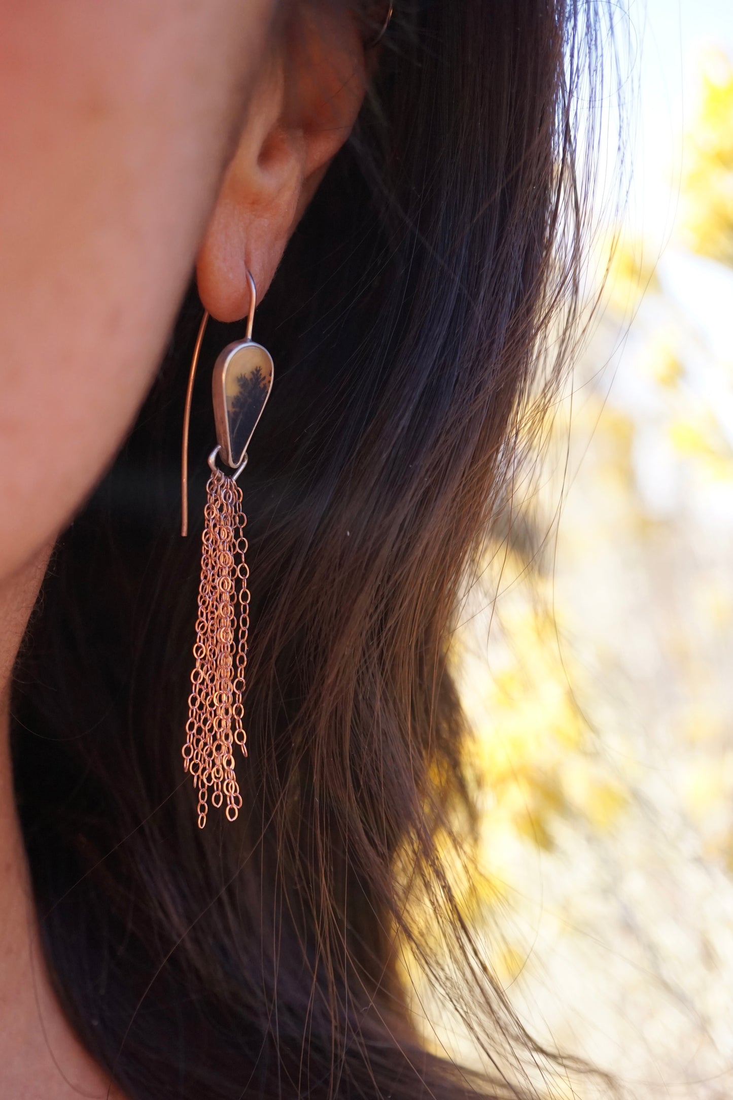 shimmer dangles with dendritic agate + 14k rose gold