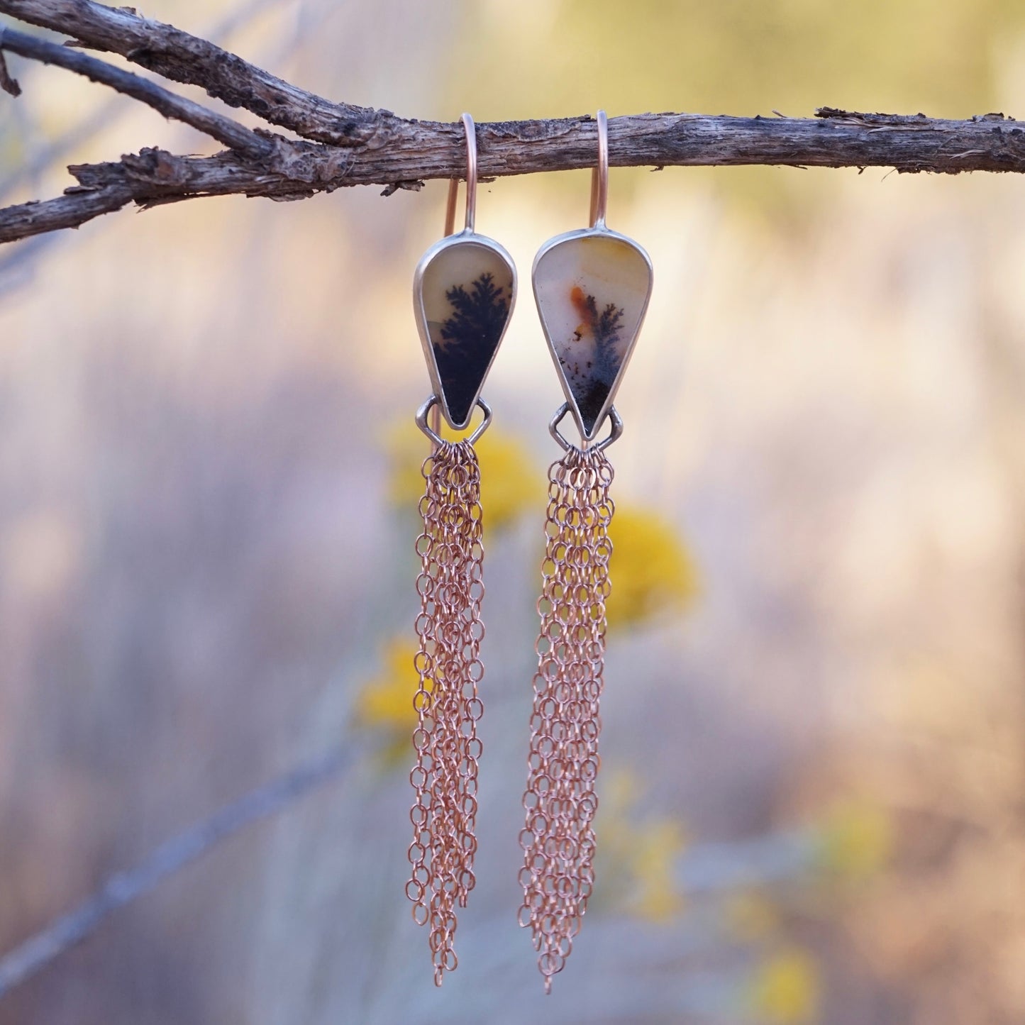 shimmer dangles with dendritic agate + 14k rose gold
