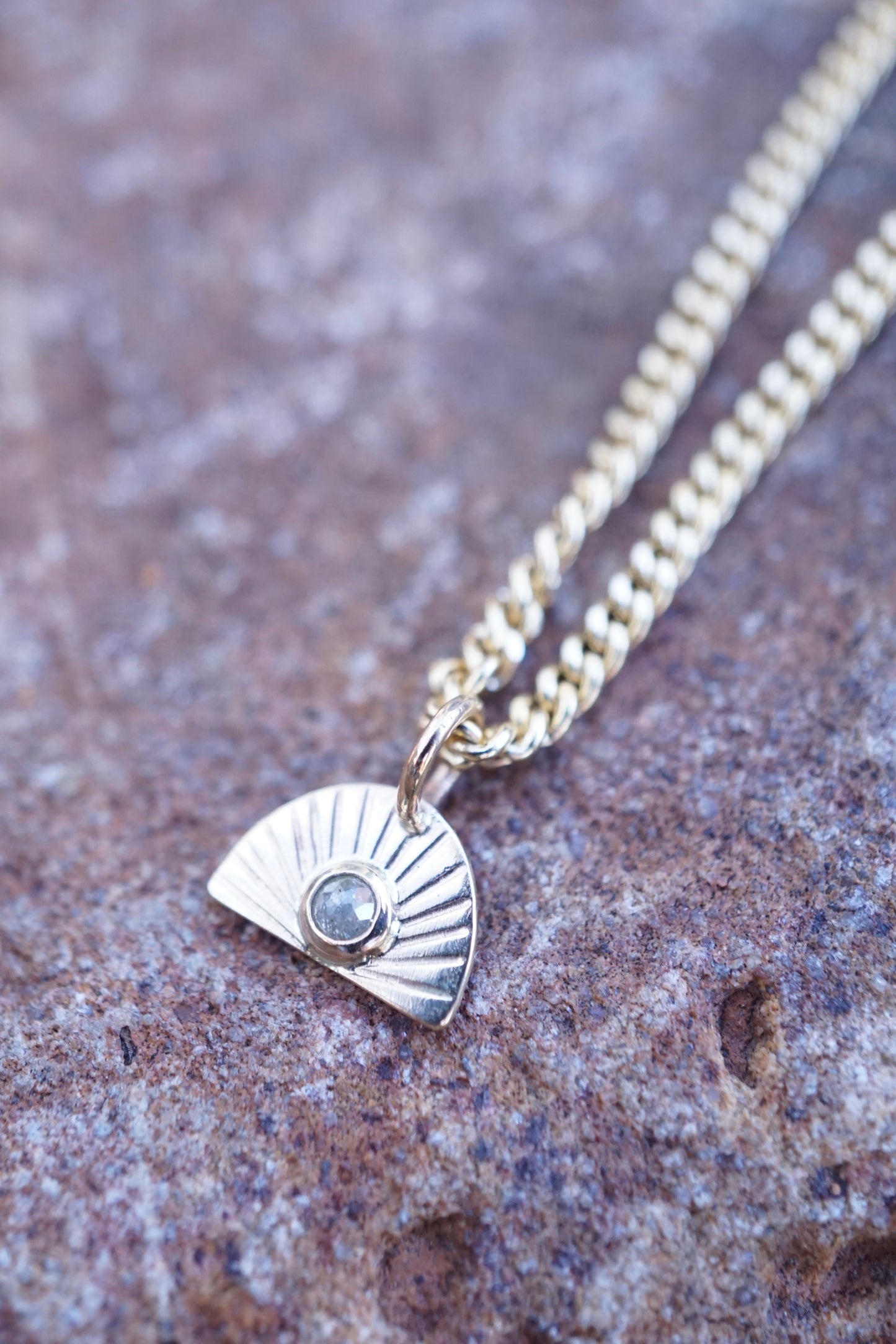 14k golden sunrise necklace with diamond