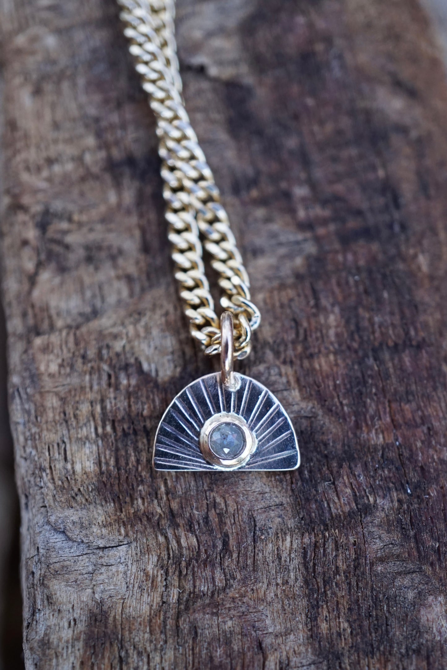 14k golden sunrise necklace with diamond