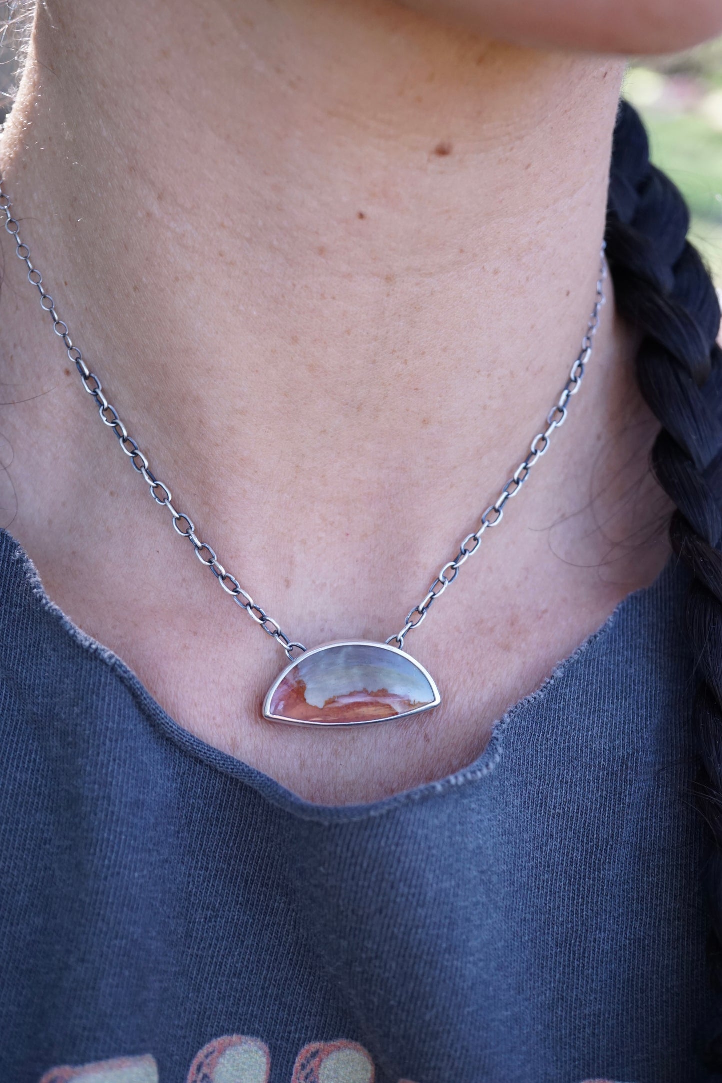 purple sky landscape jasper necklace with handmade chain
