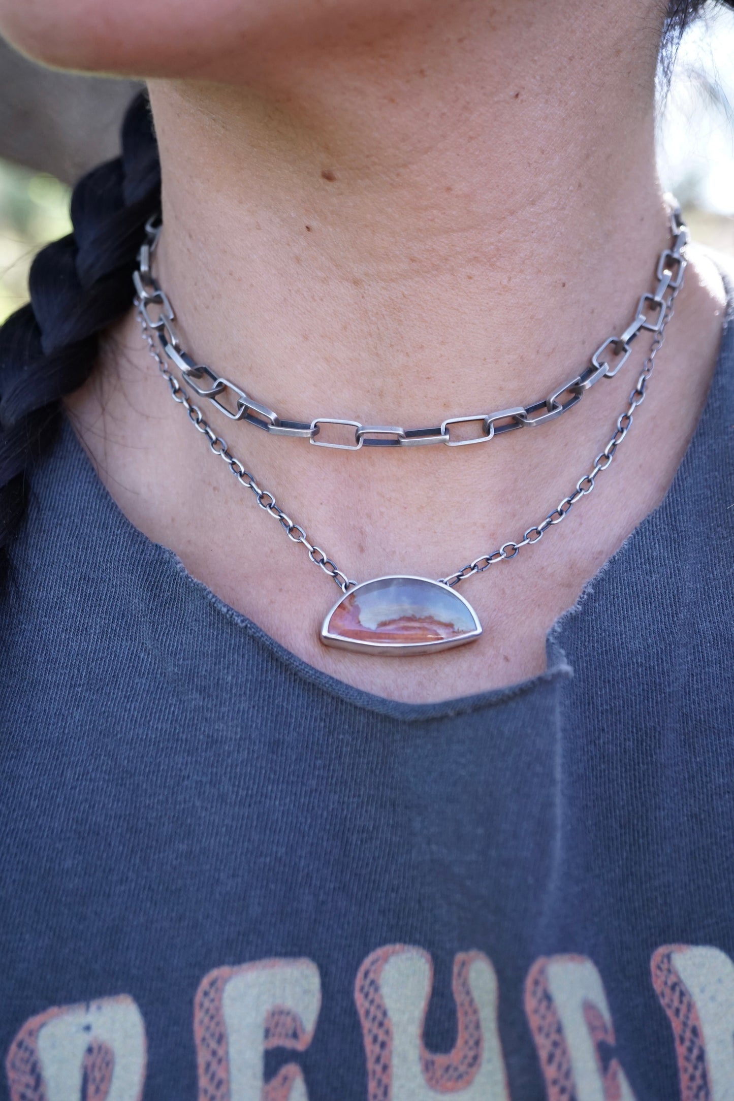 purple sky landscape jasper necklace with handmade chain