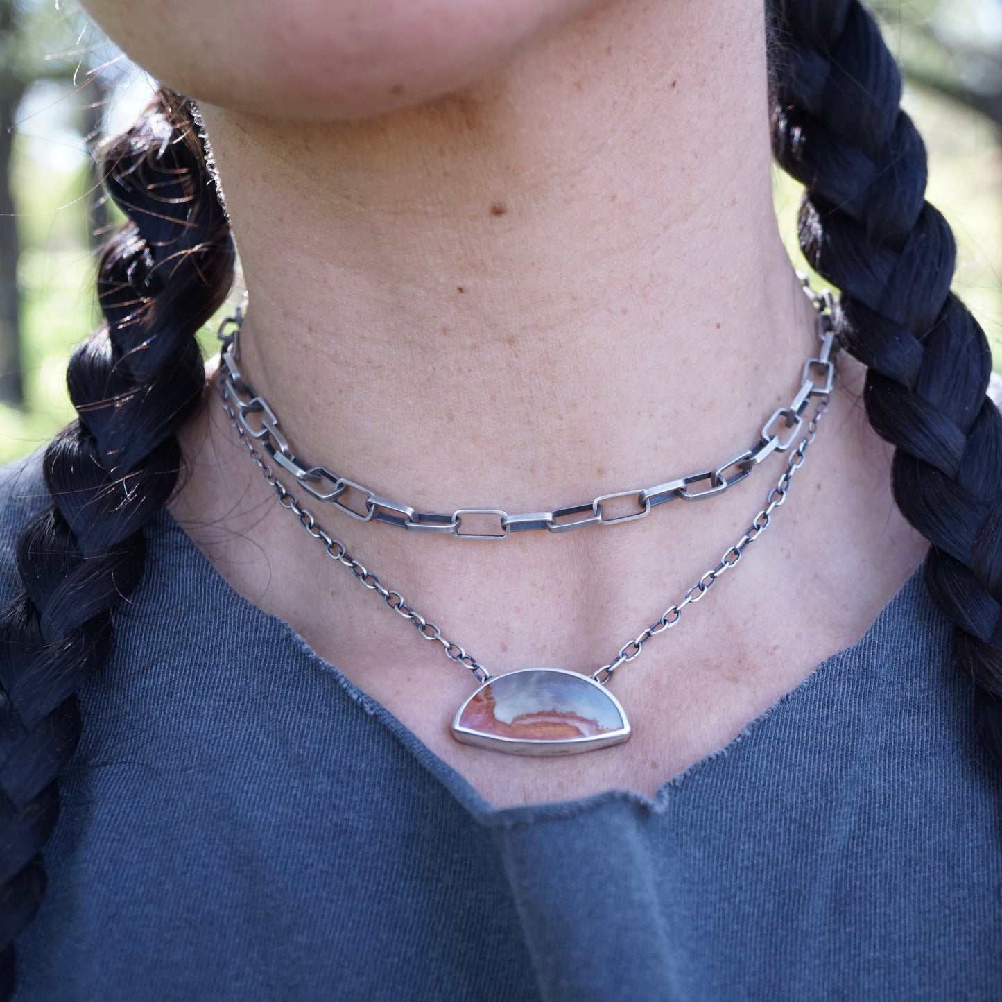 purple sky landscape jasper necklace with handmade chain