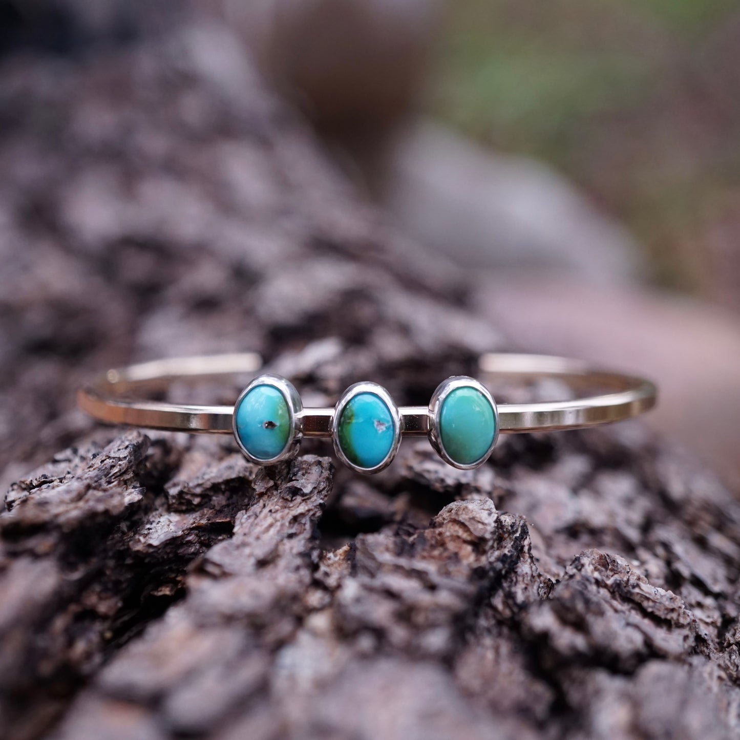 triple stone cuff in 14k goldfill + sterling with sonoran turquoise