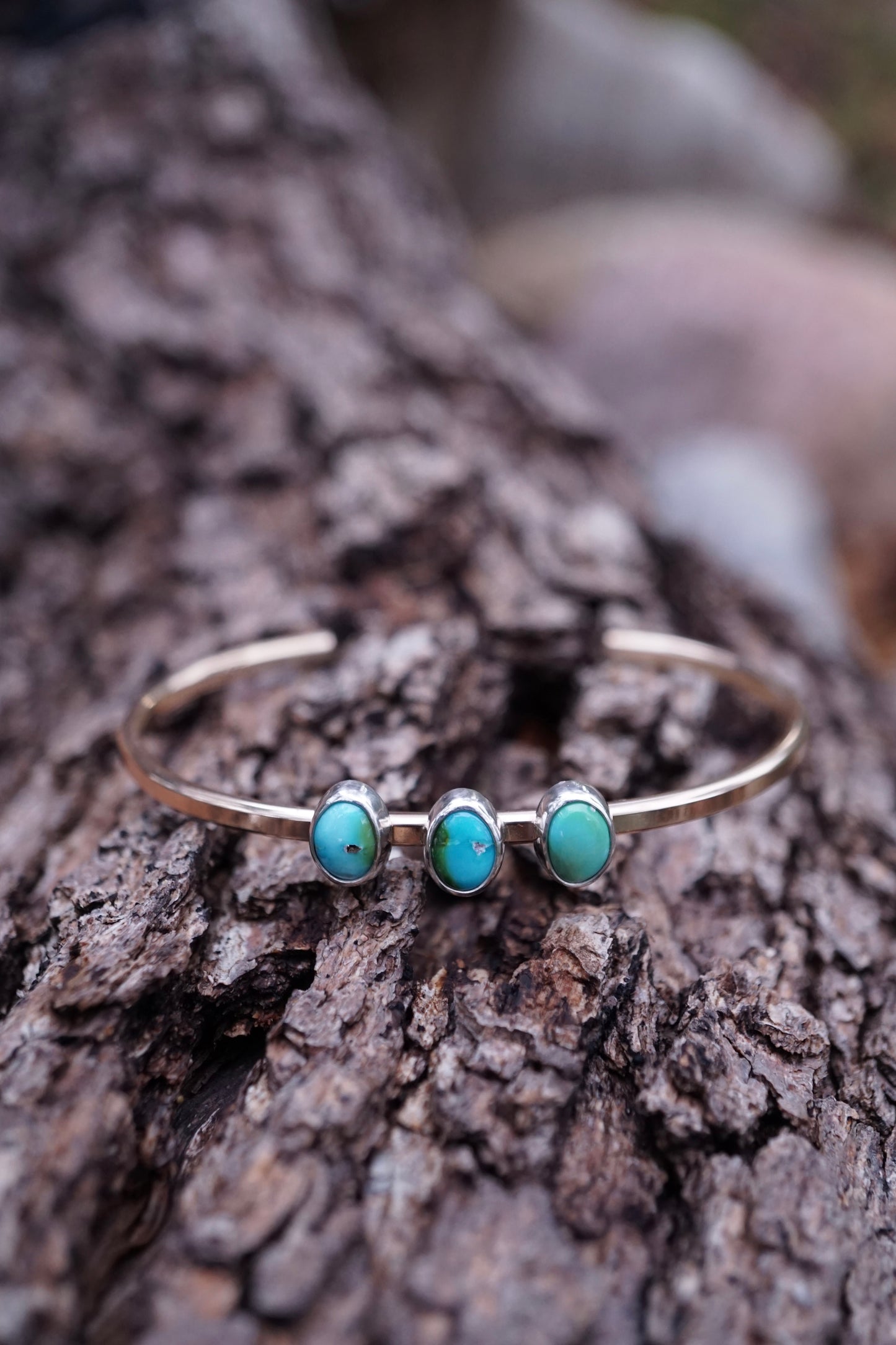 triple stone cuff in 14k goldfill + sterling with sonoran turquoise