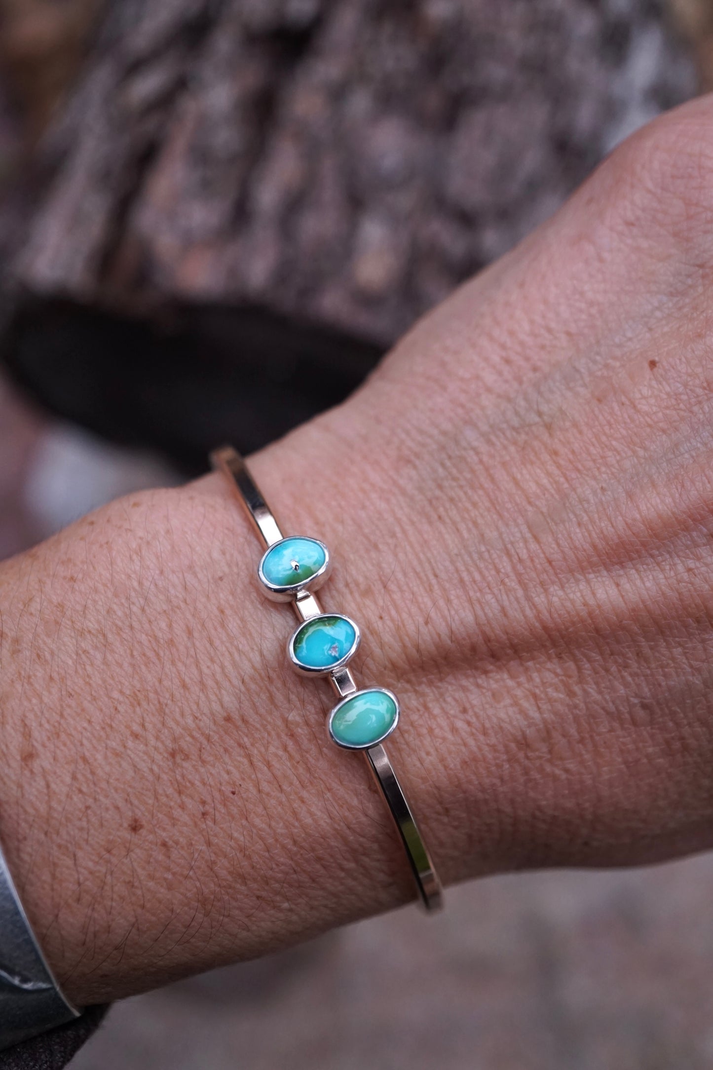 triple stone cuff in 14k goldfill + sterling with sonoran turquoise