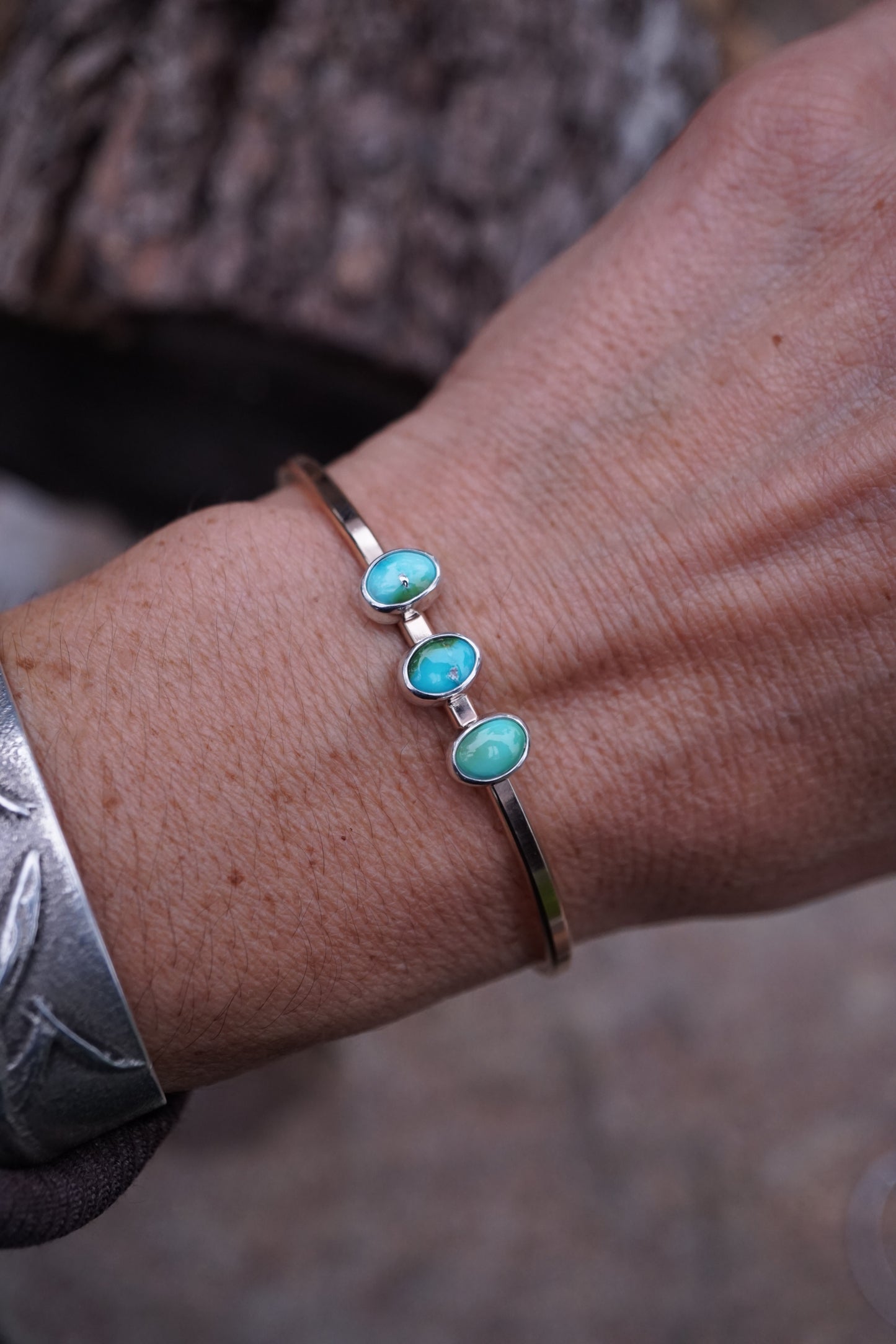 triple stone cuff in 14k goldfill + sterling with sonoran turquoise