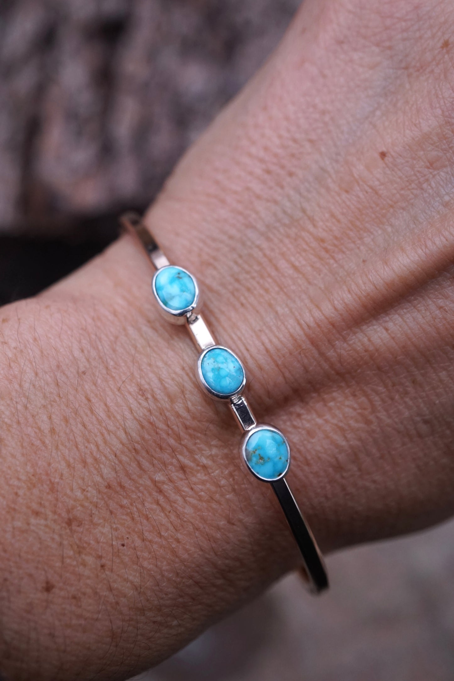 triple stone cuff in 14k goldfill + sterling with kingman turquoise