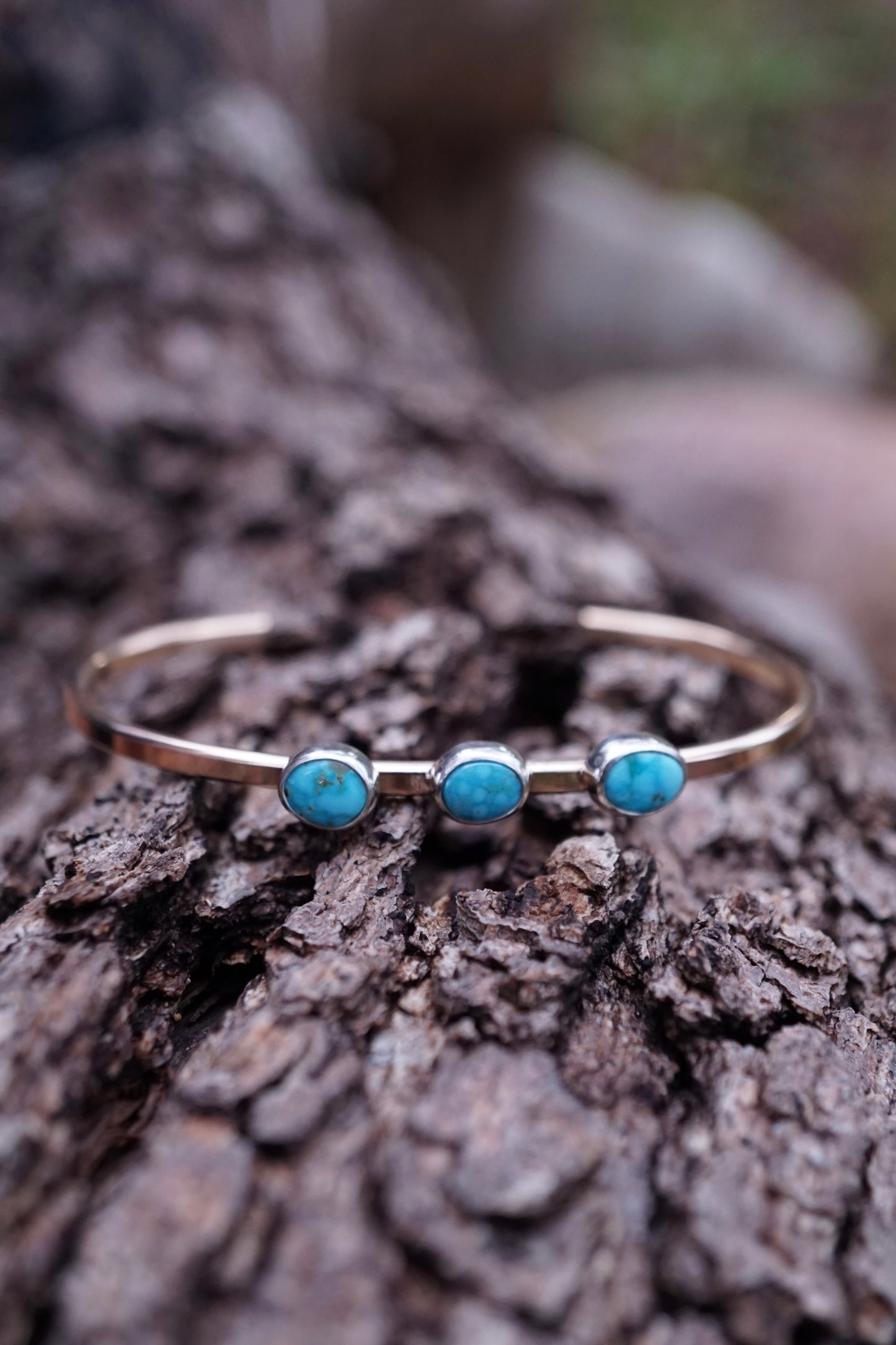 triple stone cuff in 14k goldfill + sterling with kingman turquoise