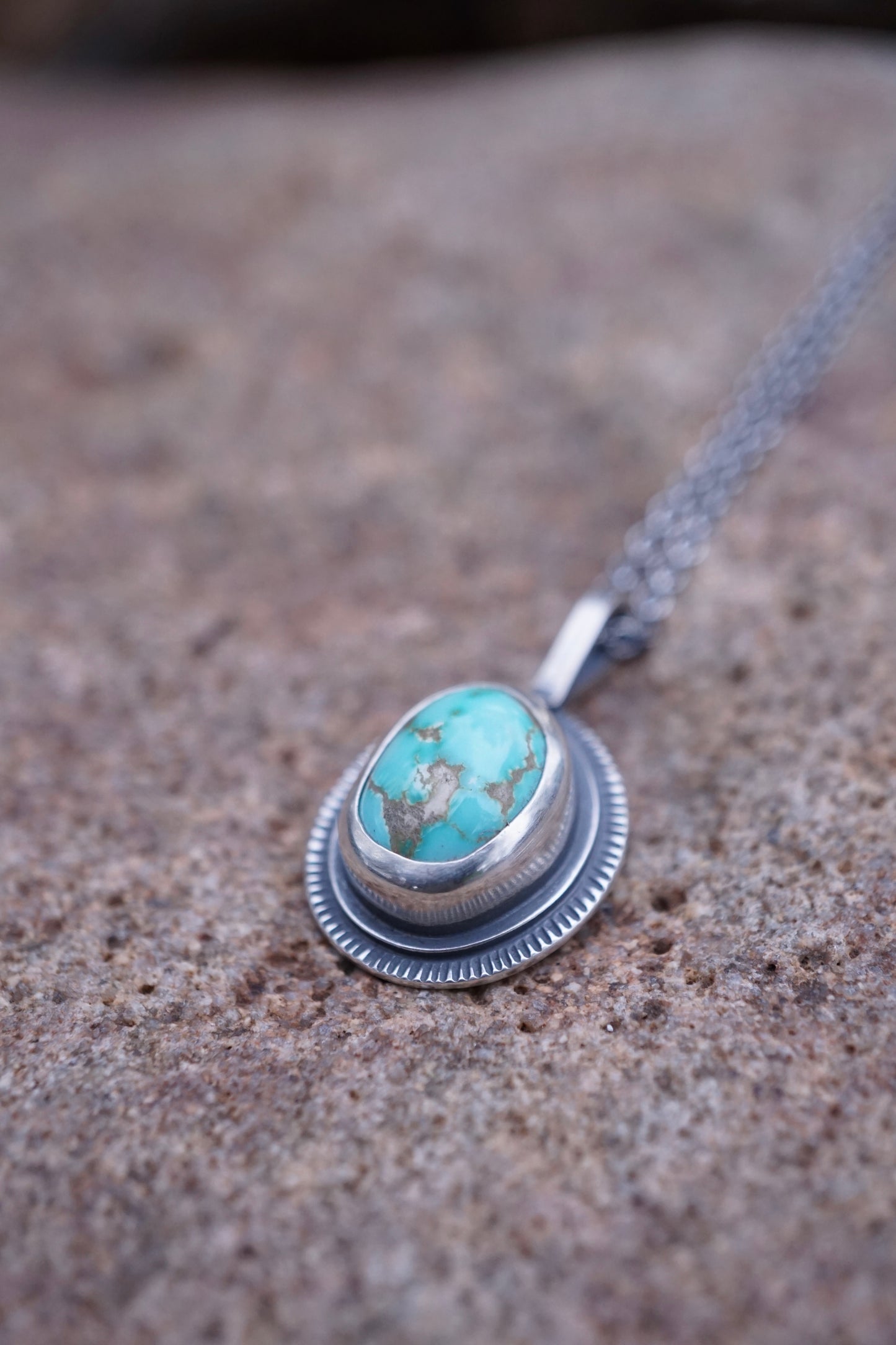 layered silver pendant with cheyenne turquoise
