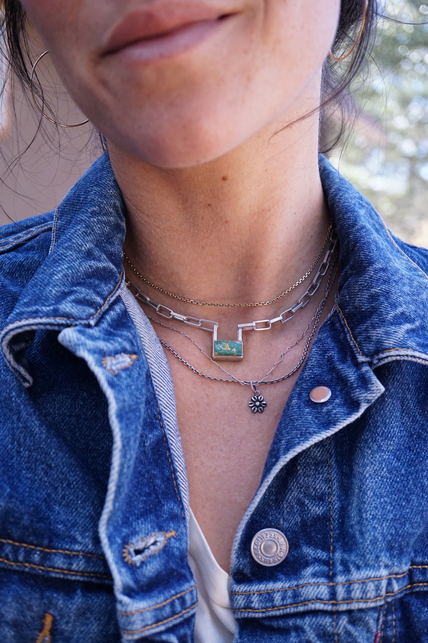 the choker - handmade rectangle chain + royston turquoise 15.5"