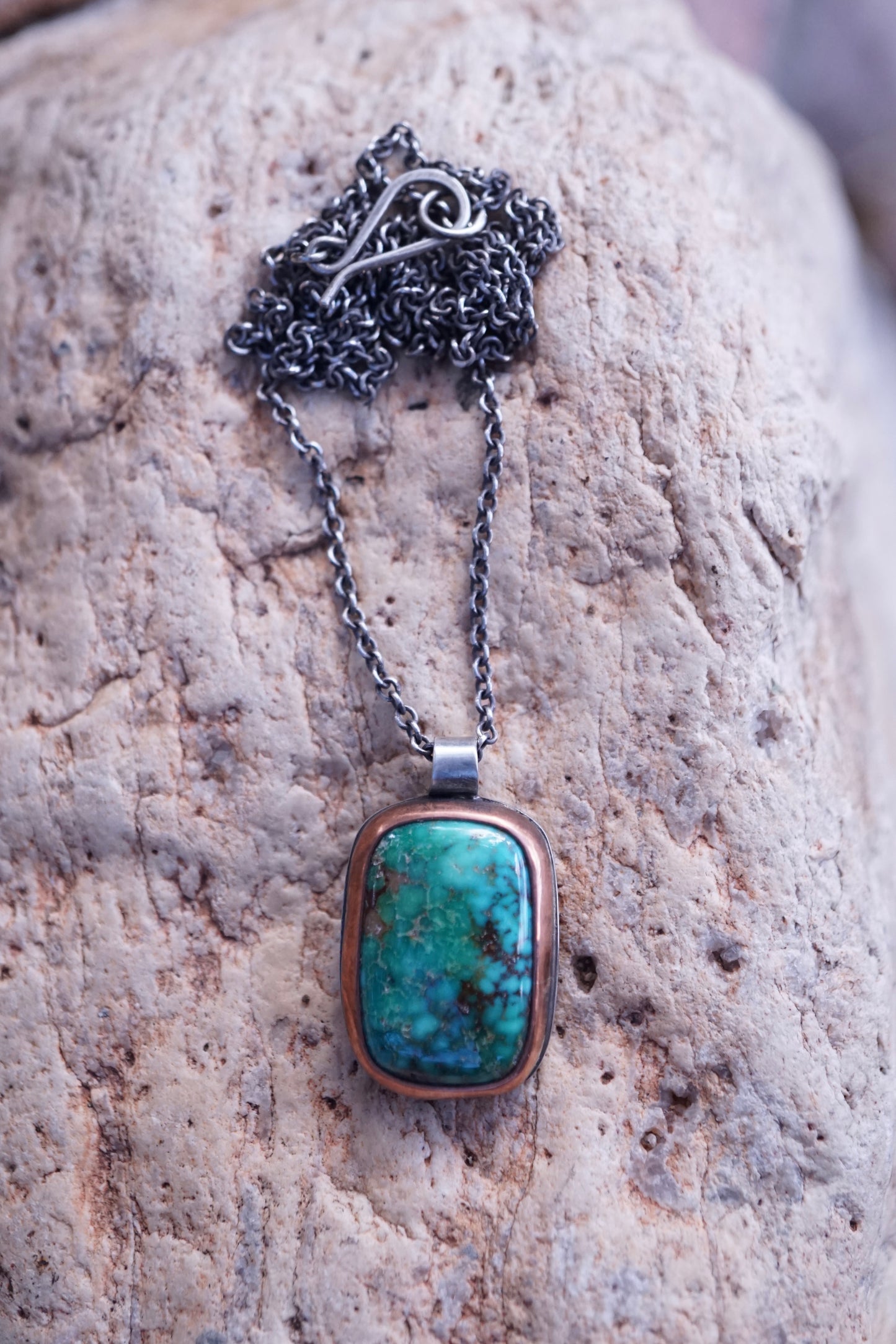 patagonia turquoise necklace with copper bezel