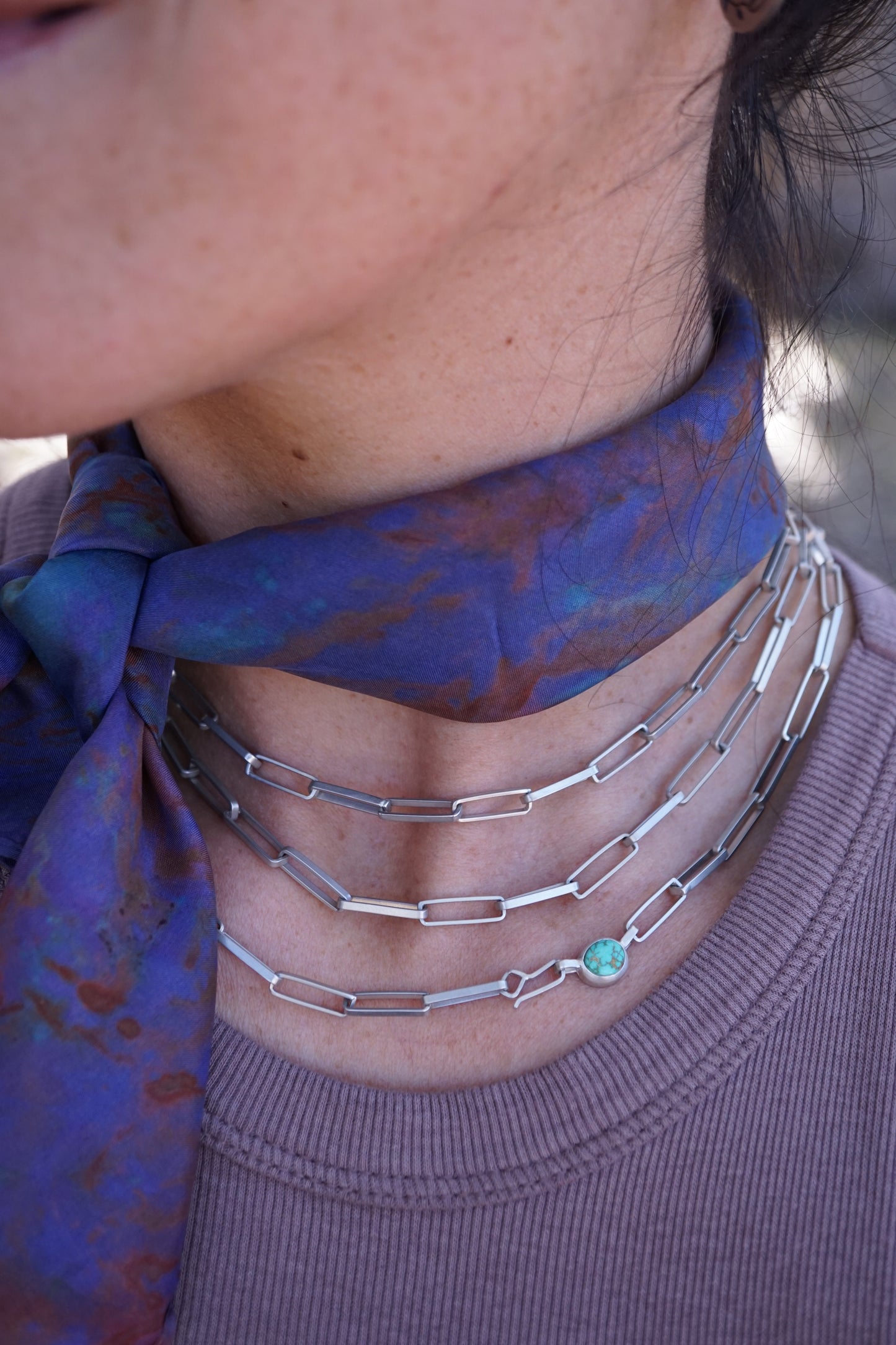 handmade sterling rectangle chain choker - 15.25"