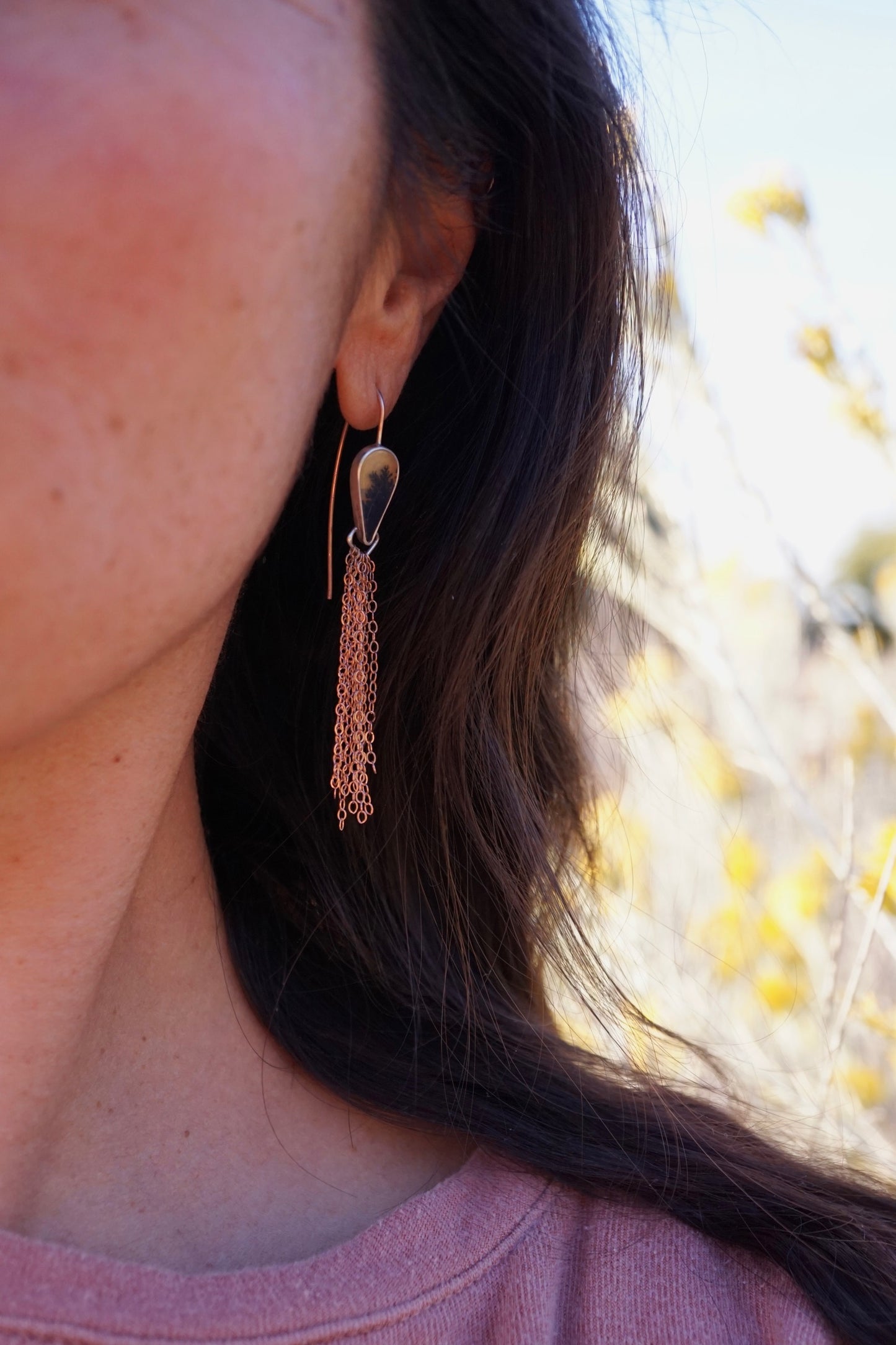 shimmer dangles with dendritic agate + 14k rose gold