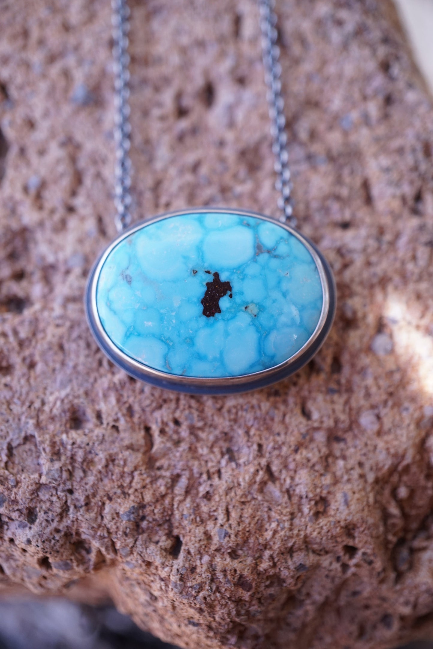 blue skies kingman turquoise oval necklace #1 - Lumenrose