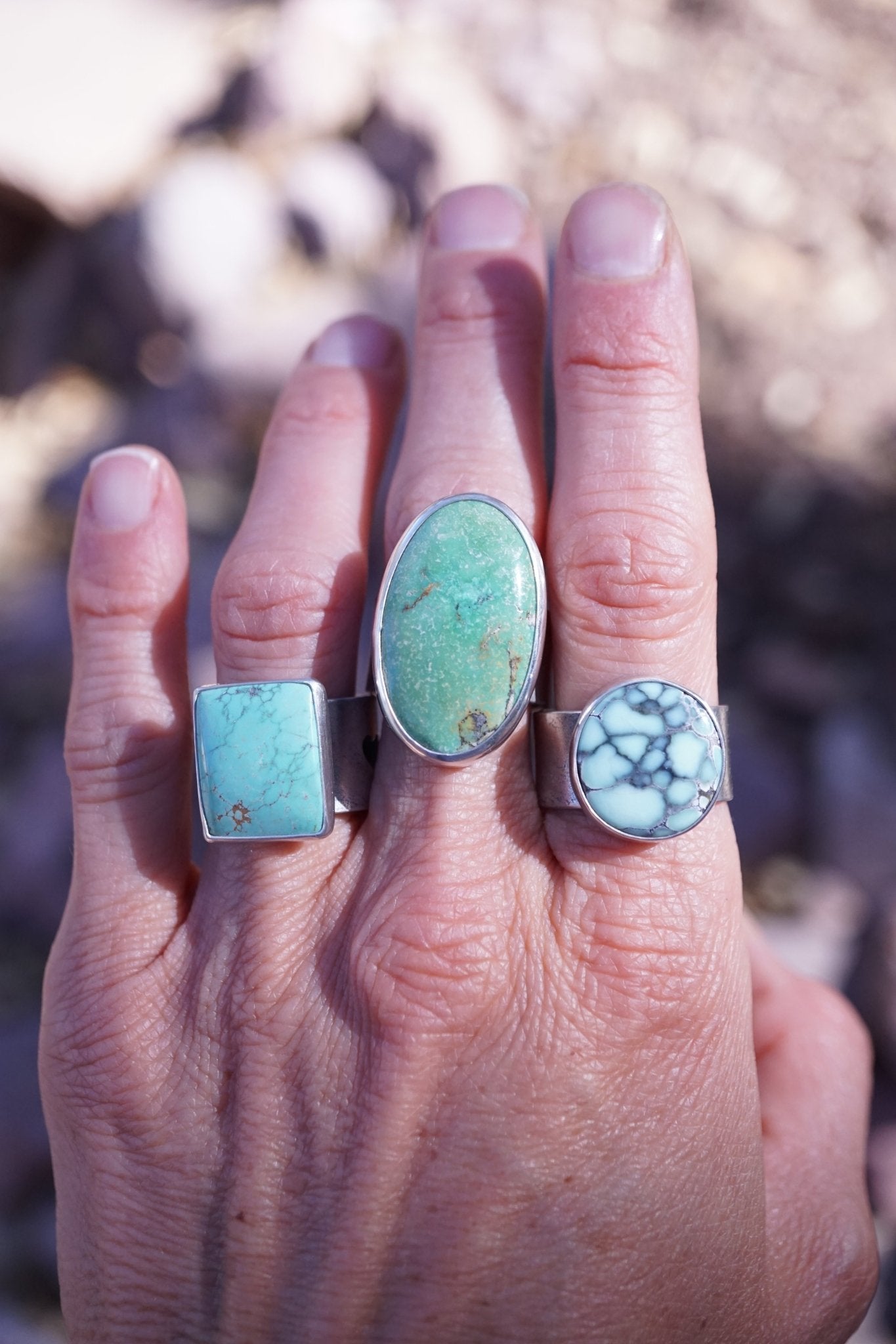 chinese turquoise rectangle ring 🤍 with wide band - 7.25/7.5 - Lumenrose