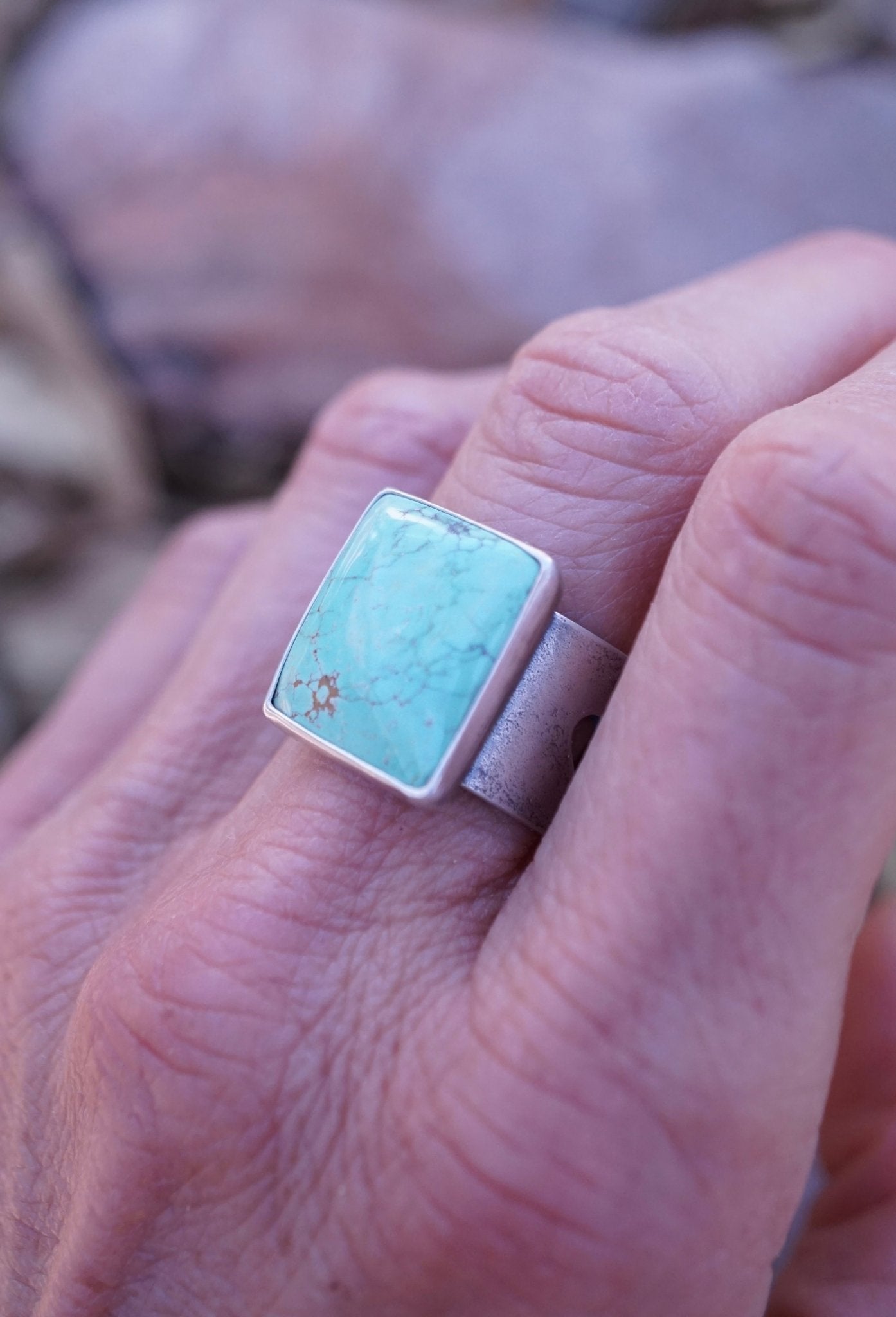 chinese turquoise rectangle ring 🤍 with wide band - 7.25/7.5 - Lumenrose