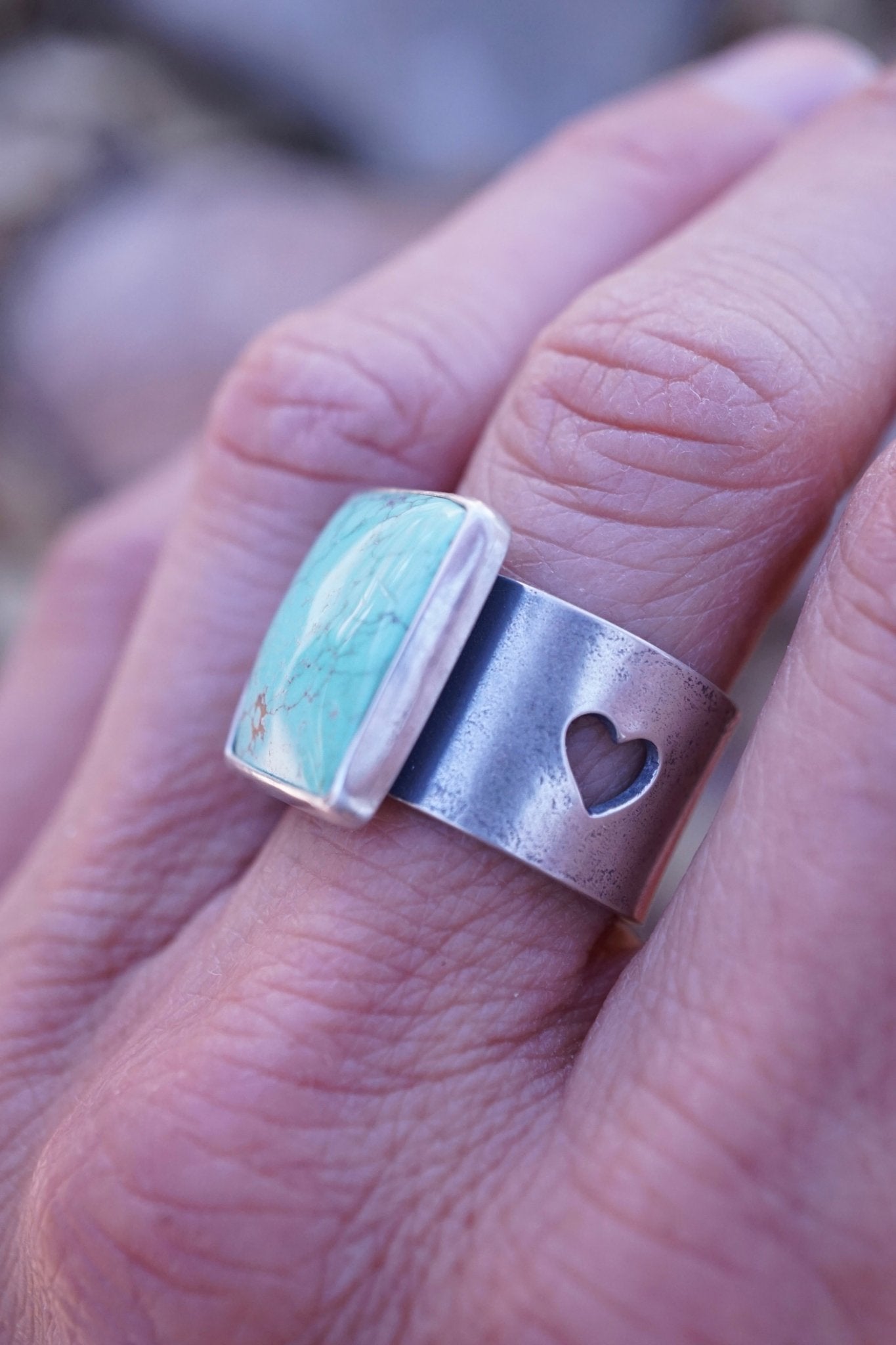chinese turquoise rectangle ring 🤍 with wide band - 7.25/7.5 - Lumenrose