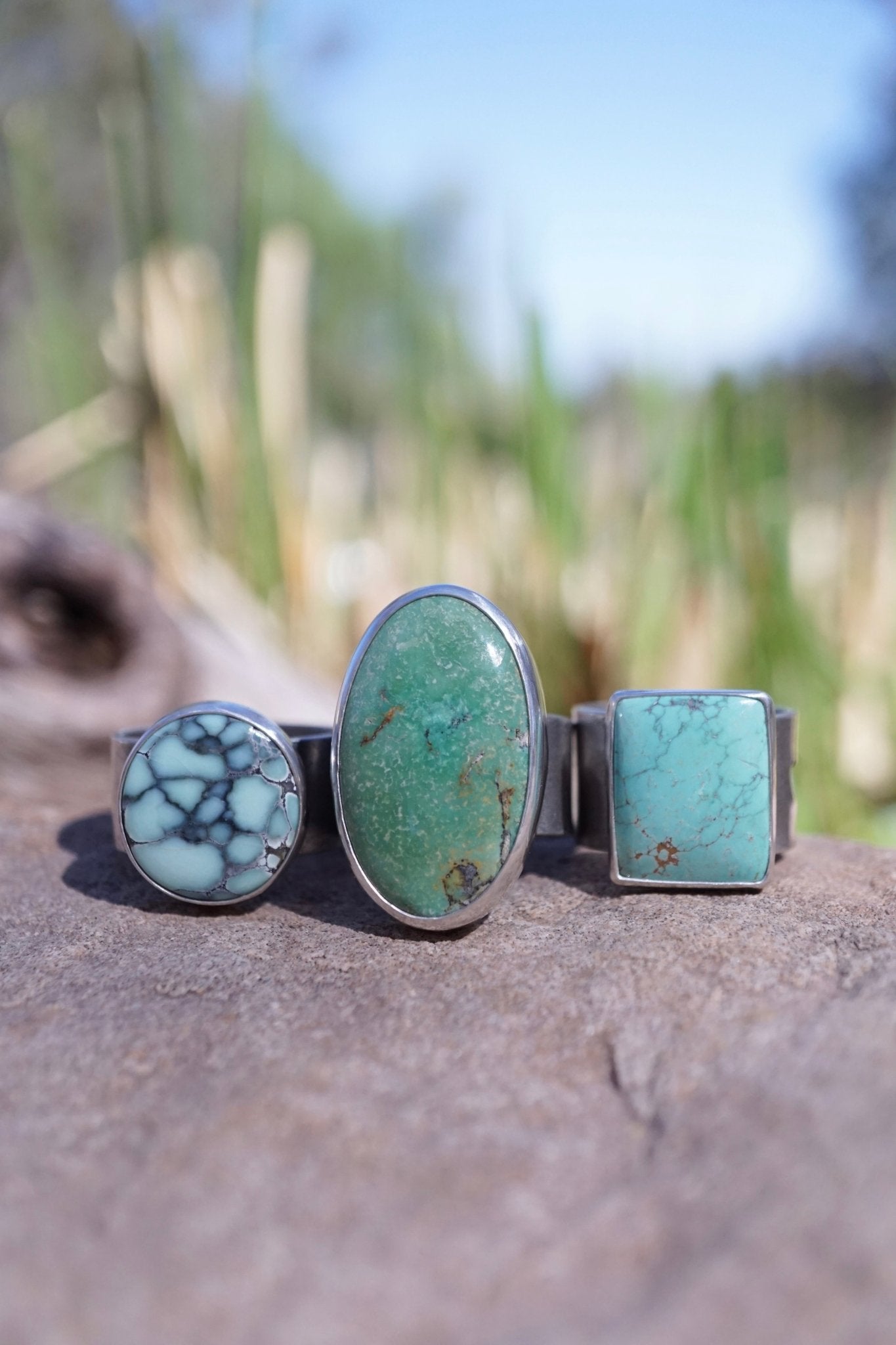 chinese turquoise rectangle ring 🤍 with wide band - 7.25/7.5 - Lumenrose