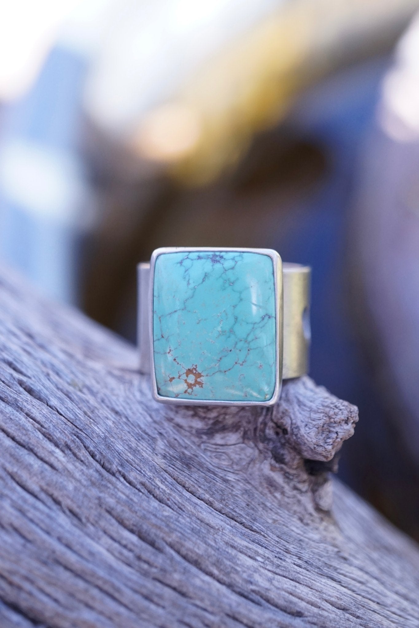 chinese turquoise rectangle ring 🤍 with wide band - 7.25/7.5 - Lumenrose