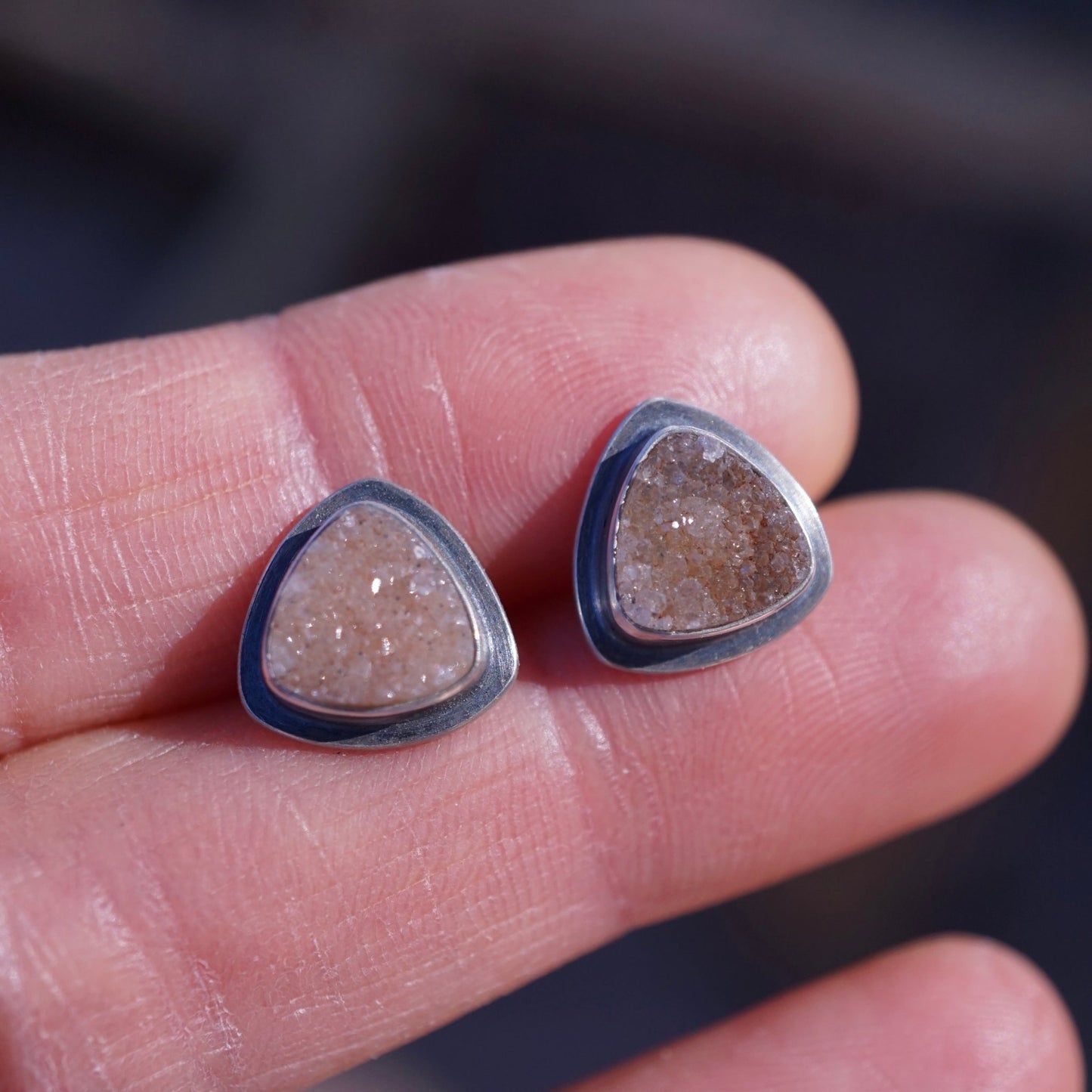 druzy quartz studs - soft triangles - Lumenrose