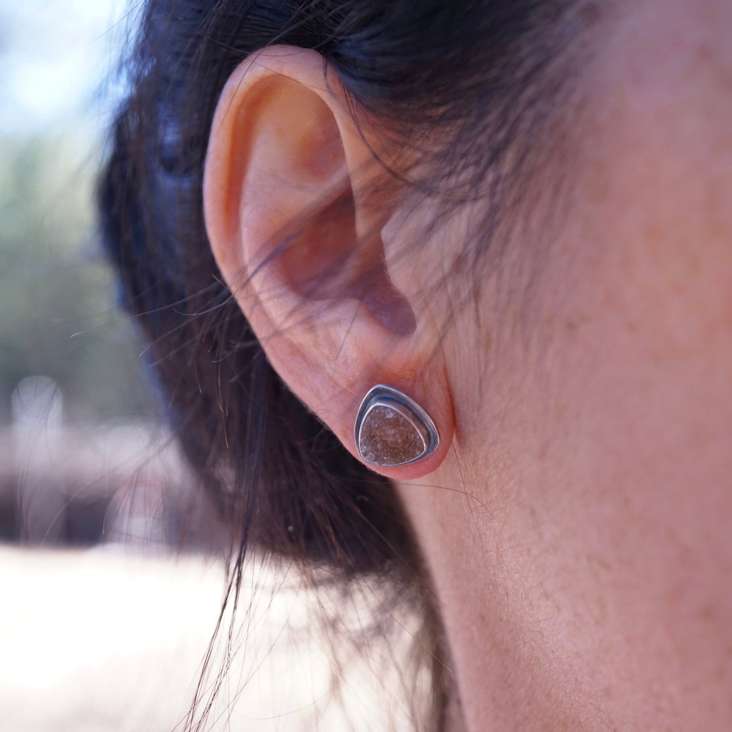 druzy quartz studs - soft triangles - Lumenrose