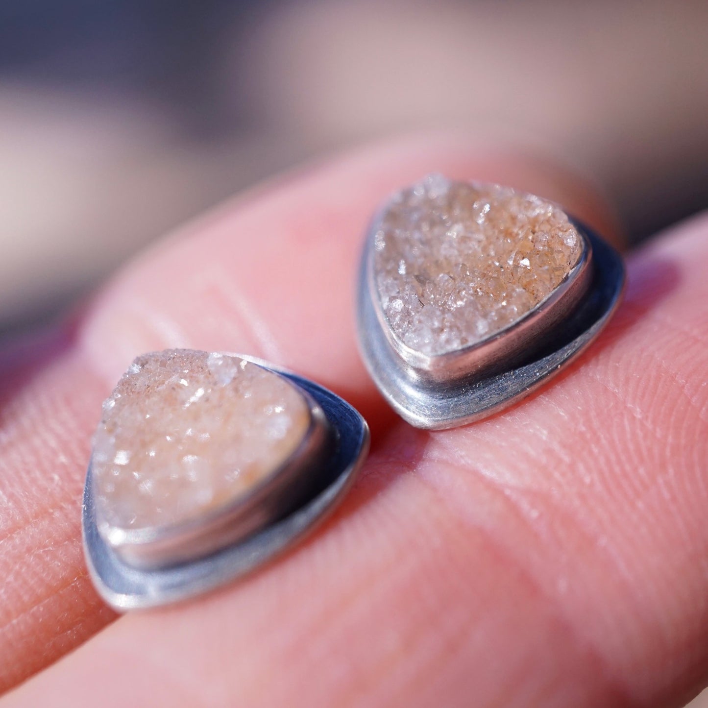 druzy quartz studs - soft triangles - Lumenrose