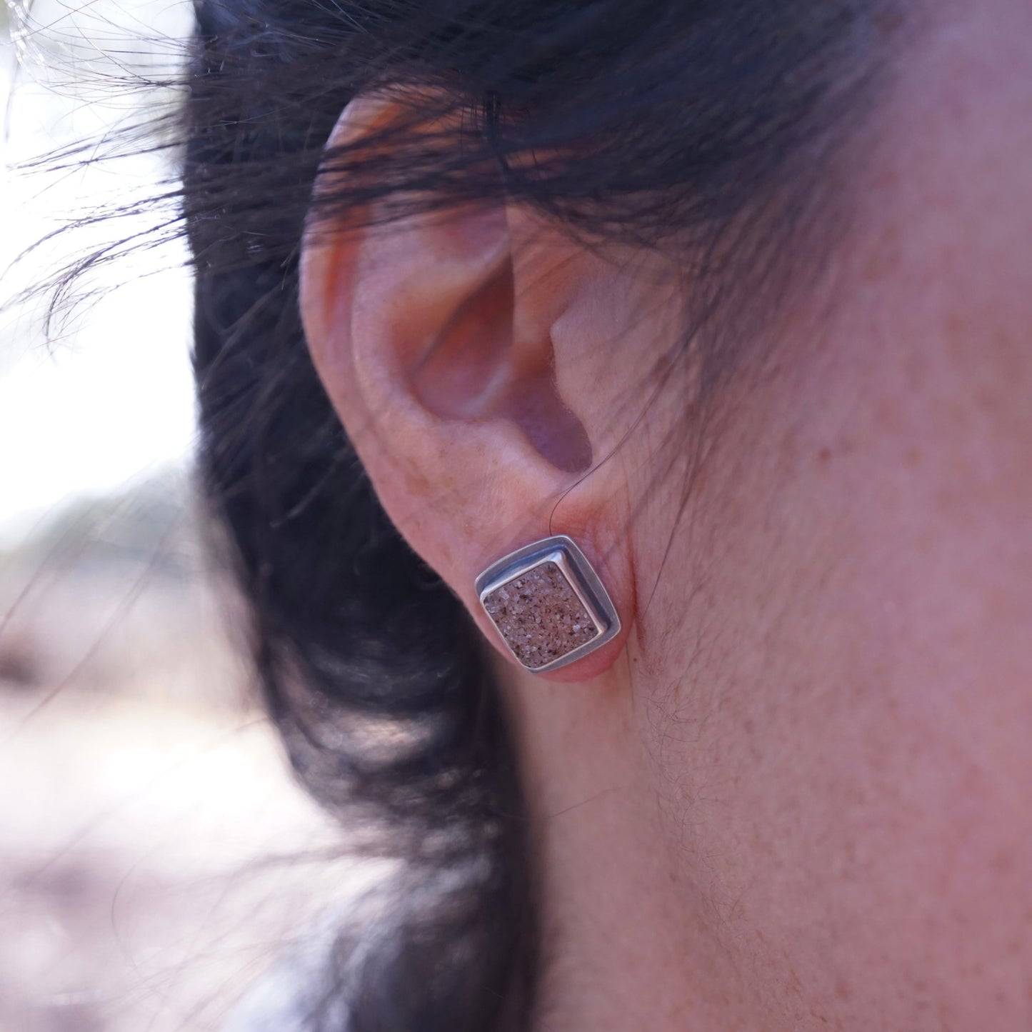 druzy quartz studs - squares - Lumenrose