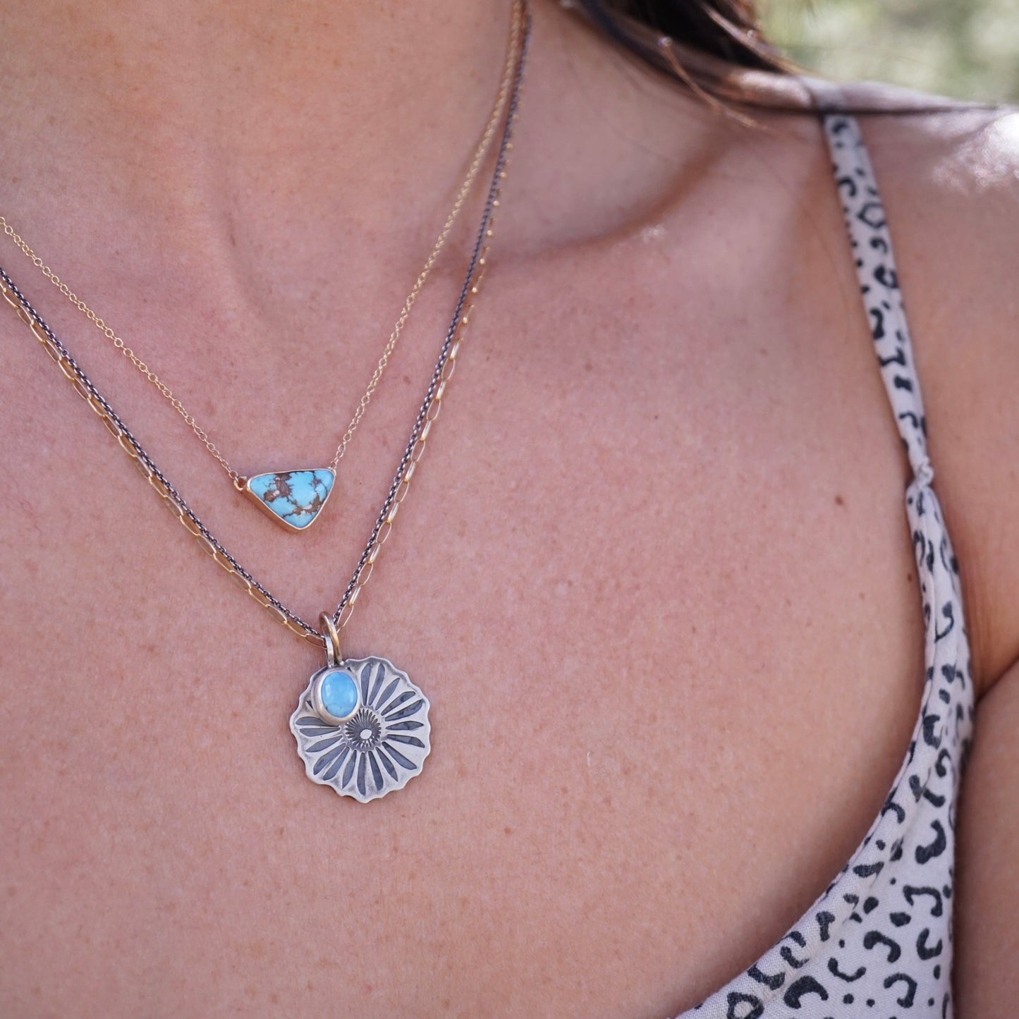 floating triangle lavender turquoise necklace in 14k goldfill - Lumenrose