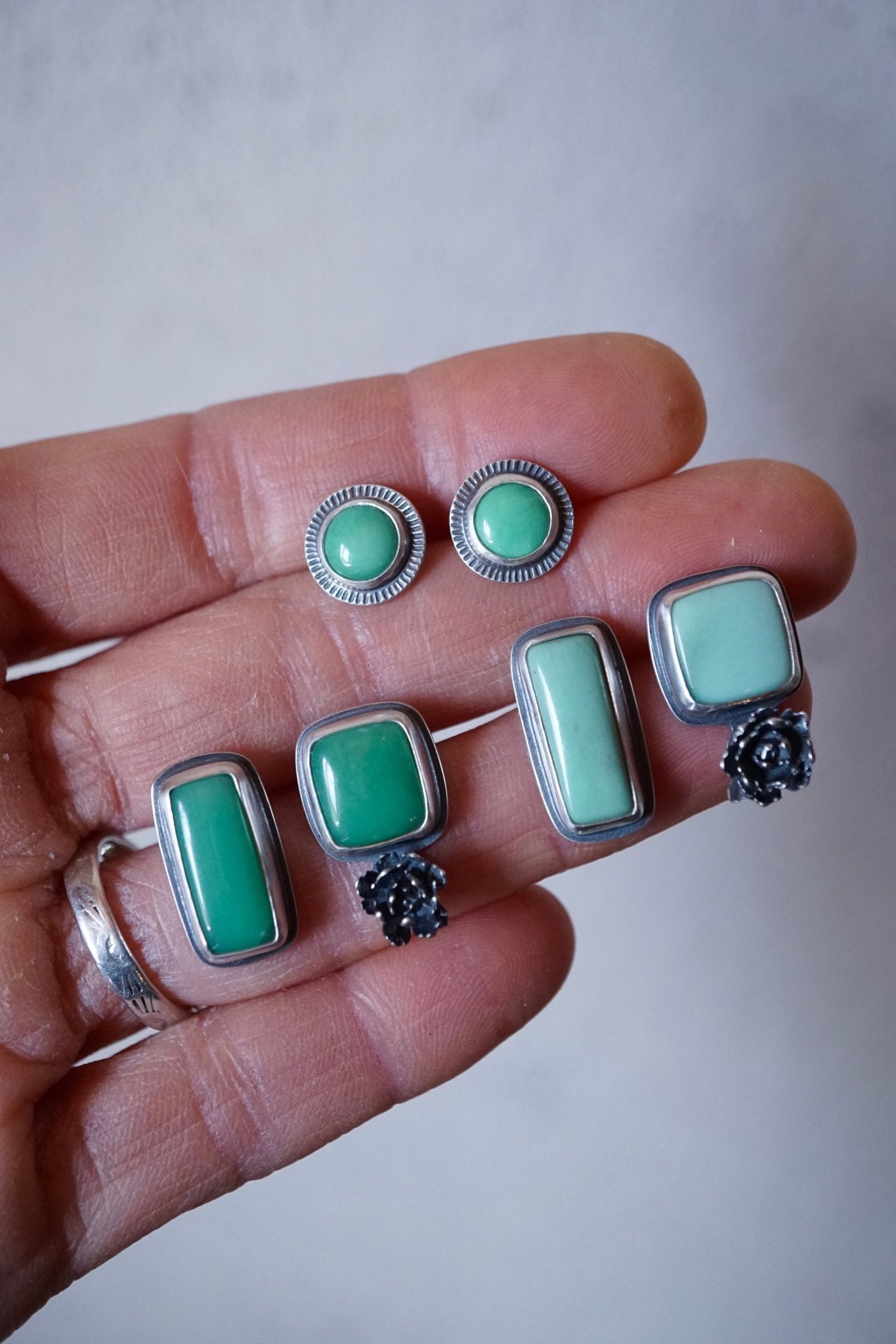 lucin variscite succulent studs - emerald green - Lumenrose