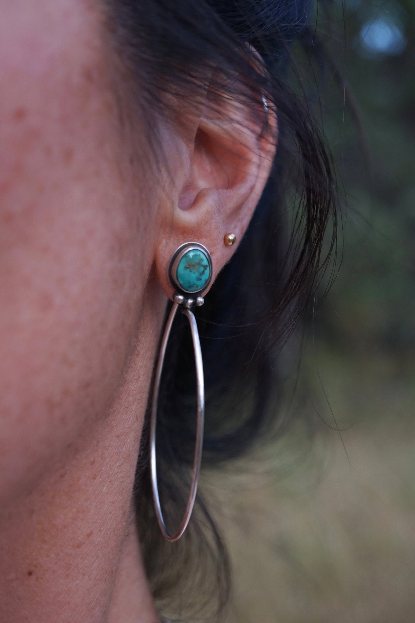 PRE - LOVED SALE. blue gem turquoise hoops - Lumenrose