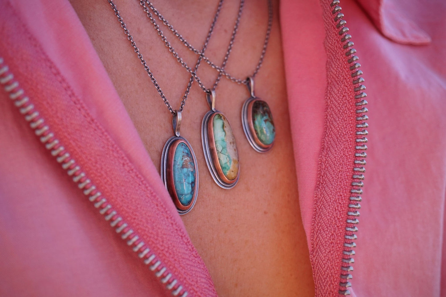 royston ribbon turquoise necklace with copper bezel - Lumenrose