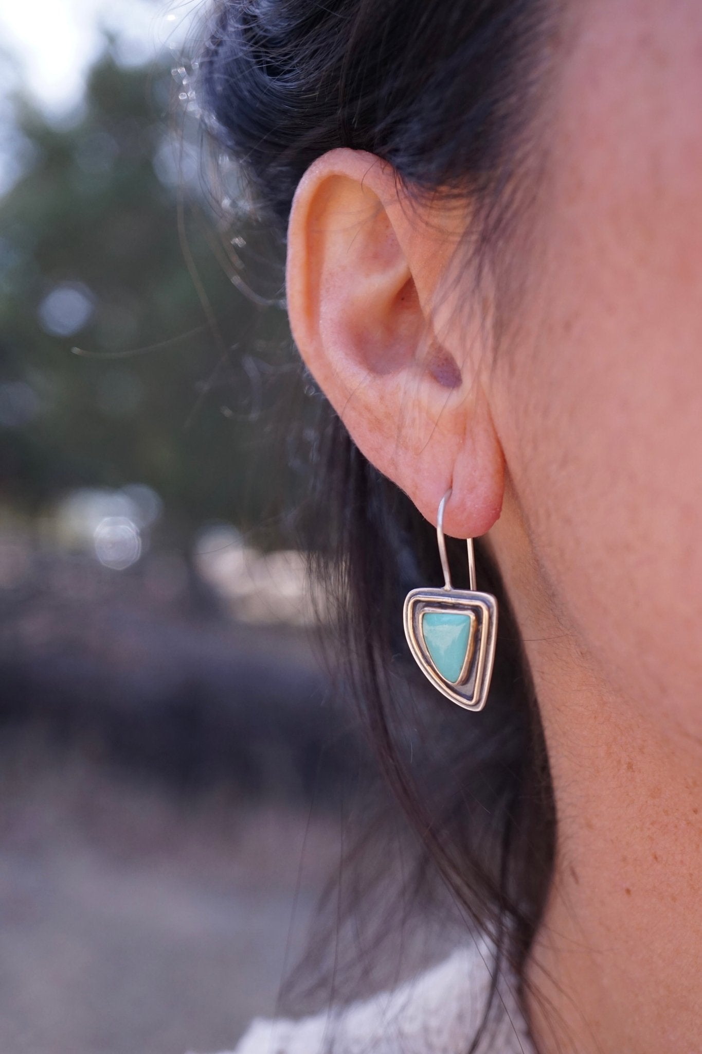 shorty dangles with teal turquoise daggers and 14k goldfill - Lumenrose