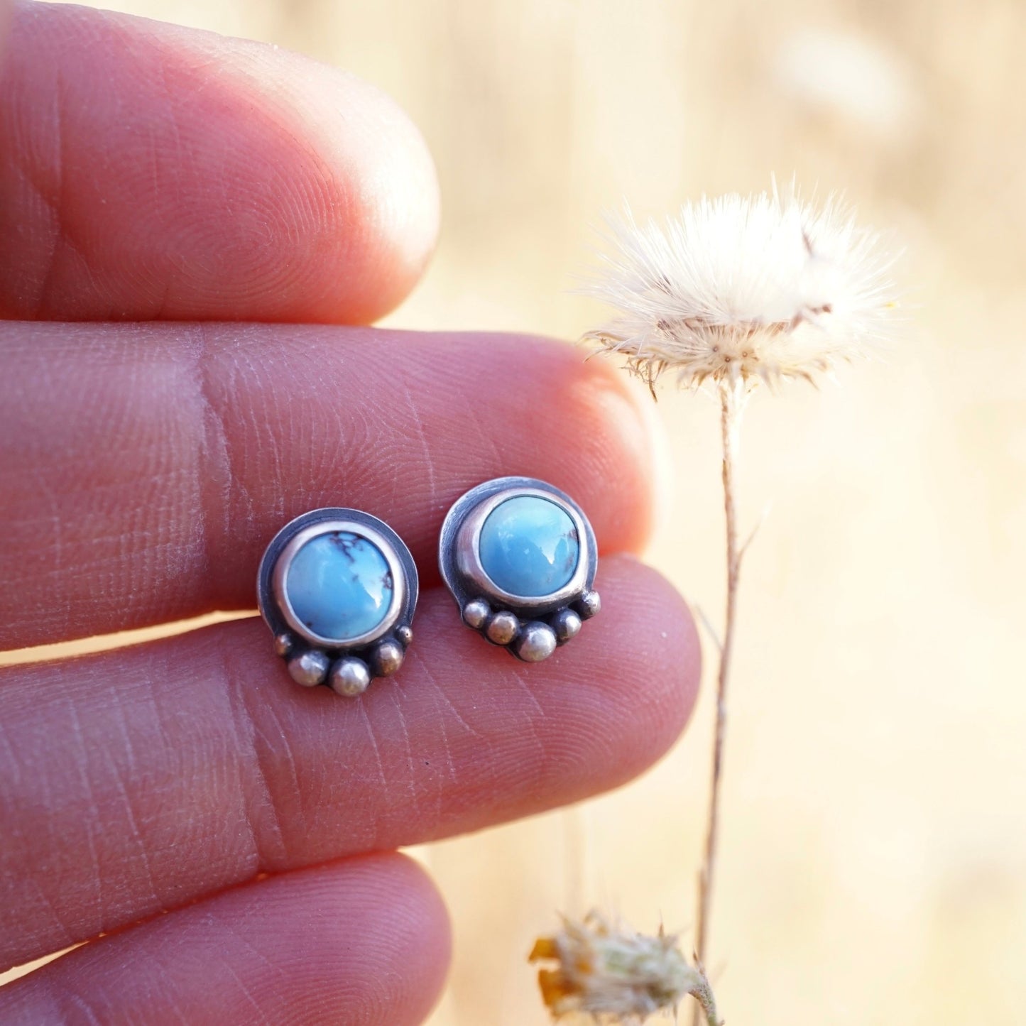 small lavender turquoise studs with dots - Lumenrose