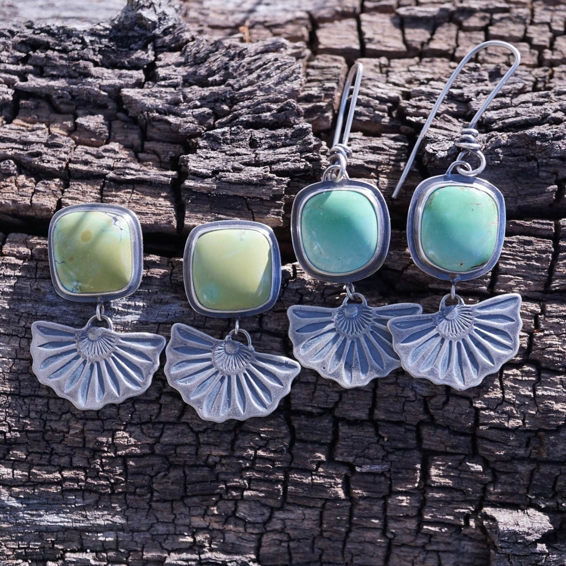 the blooming studs with olive green chinese turquoise - Lumenrose