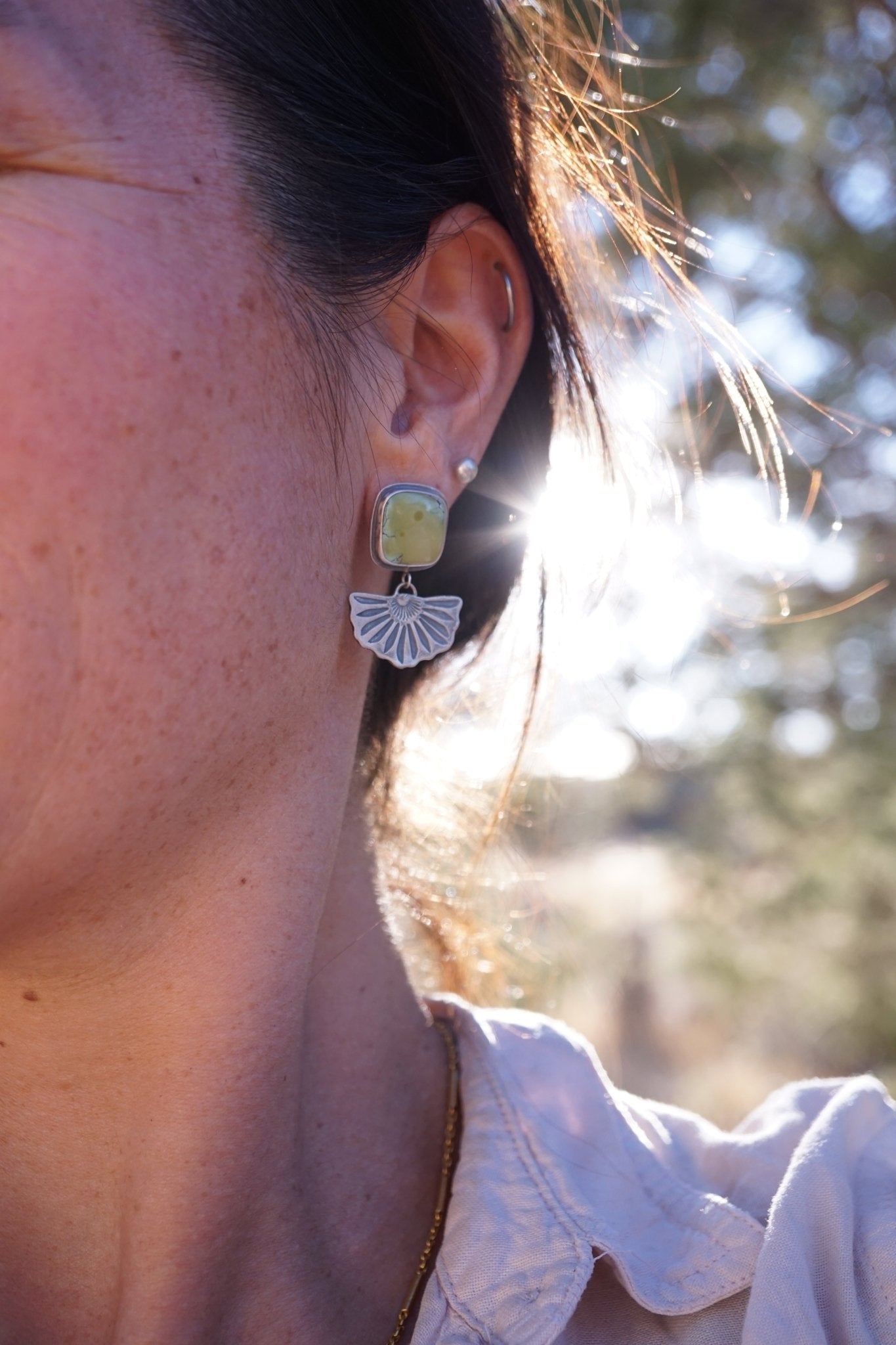 the blooming studs with olive green chinese turquoise - Lumenrose