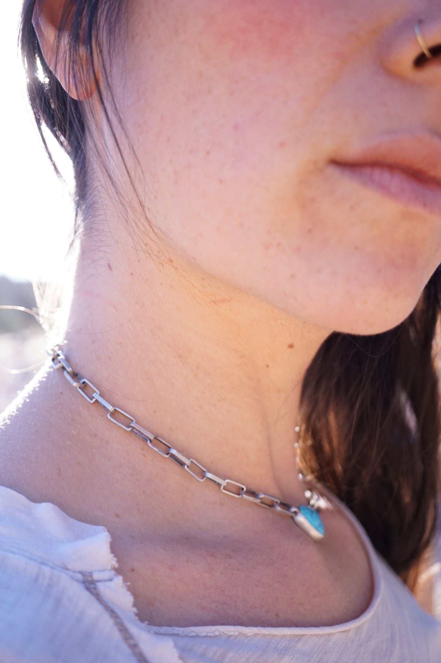 the choker - handmade rectangle chain + killer blue kingman turquoise 15" - Lumenrose