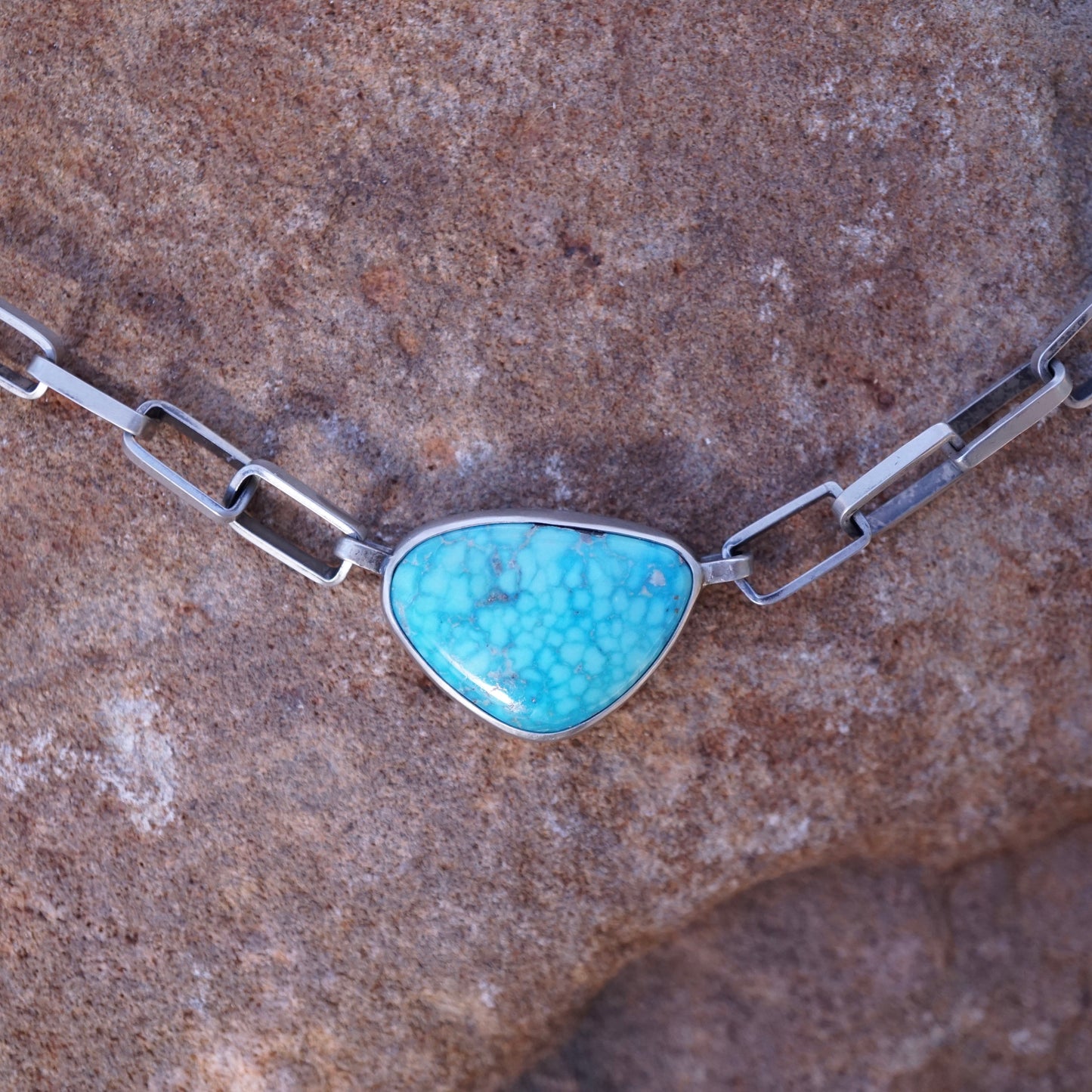 the choker - handmade rectangle chain + killer blue kingman turquoise 15" - Lumenrose