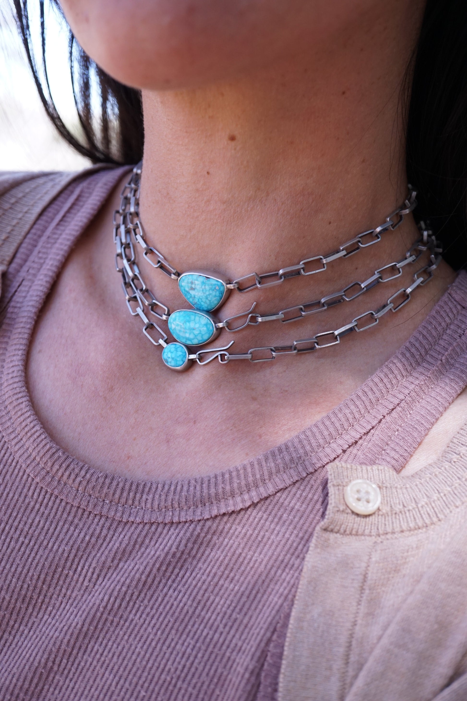 the choker - handmade rectangle chain + killer blue kingman turquoise 15" - Lumenrose