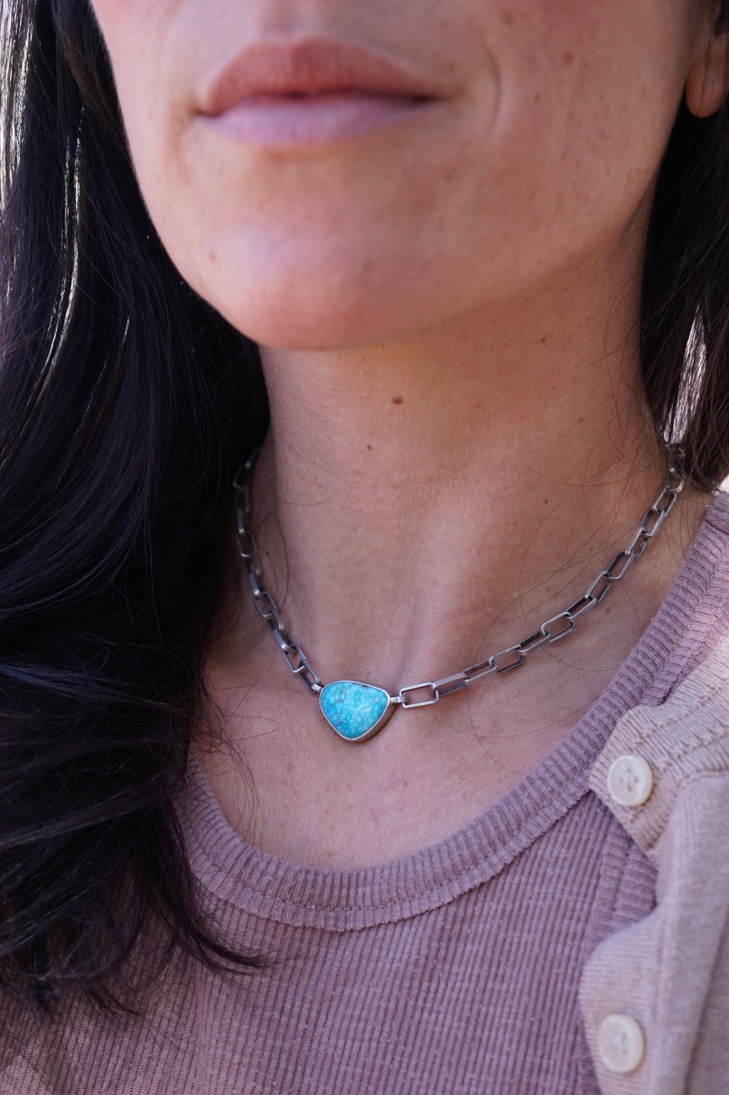 the choker - handmade rectangle chain + killer blue kingman turquoise 15" - Lumenrose