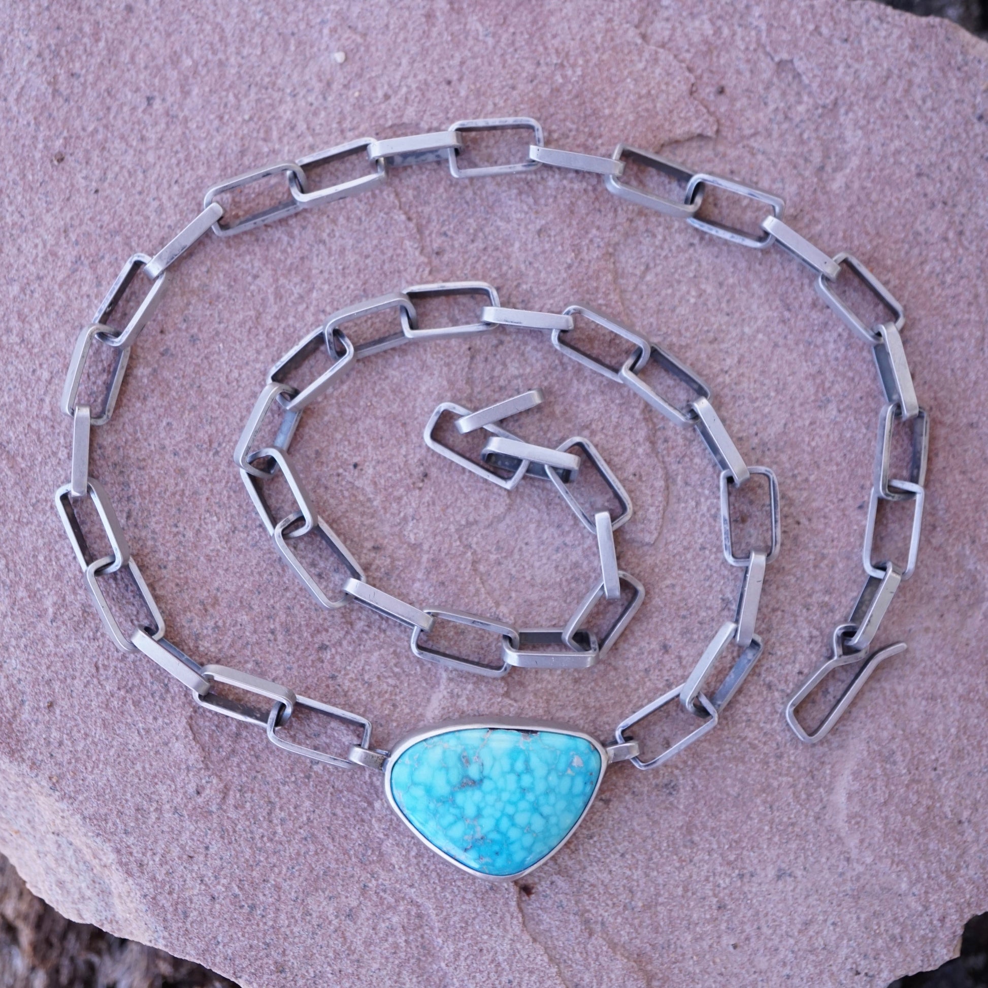 the choker - handmade rectangle chain + killer blue kingman turquoise 15" - Lumenrose