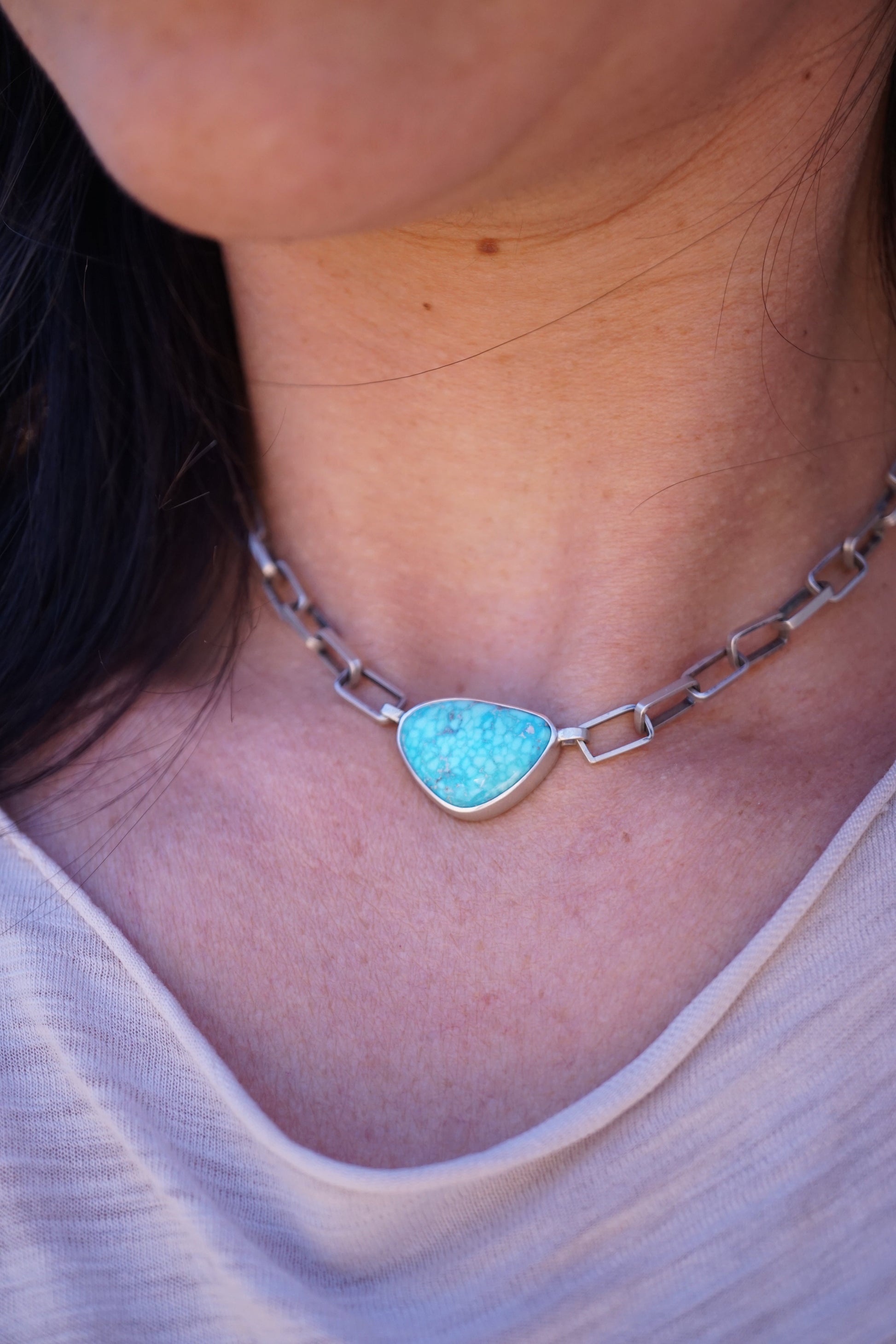 the choker - handmade rectangle chain + killer blue kingman turquoise 15" - Lumenrose