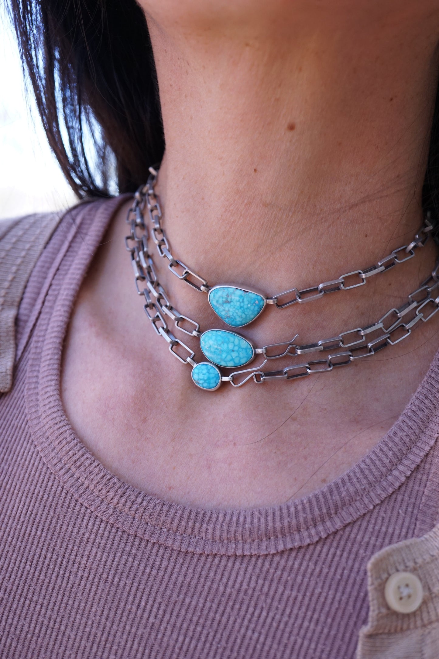 the choker - handmade rectangle chain + killer blue kingman turquoise 15.5" - Lumenrose