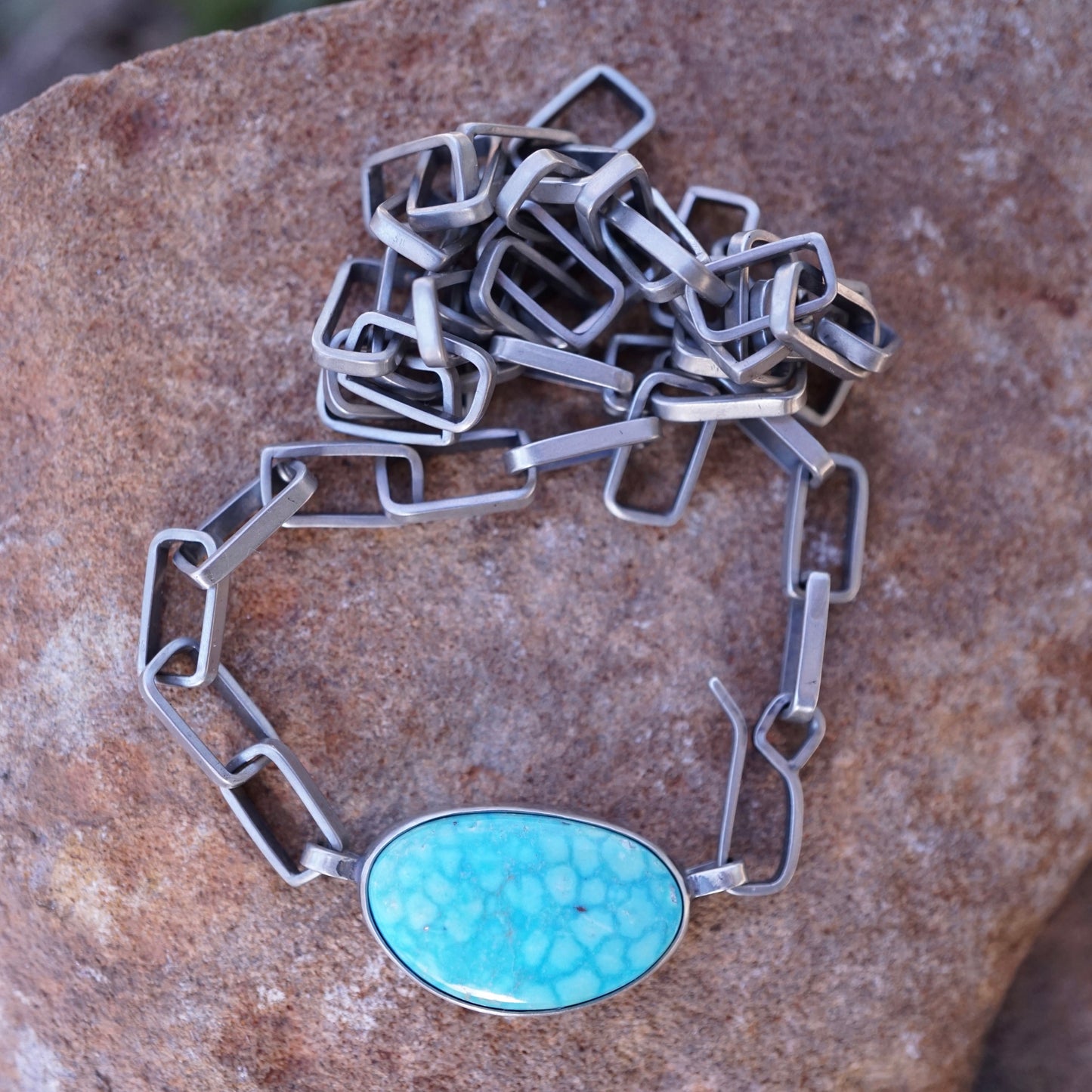 the choker - handmade rectangle chain + killer blue kingman turquoise 15.5" - Lumenrose