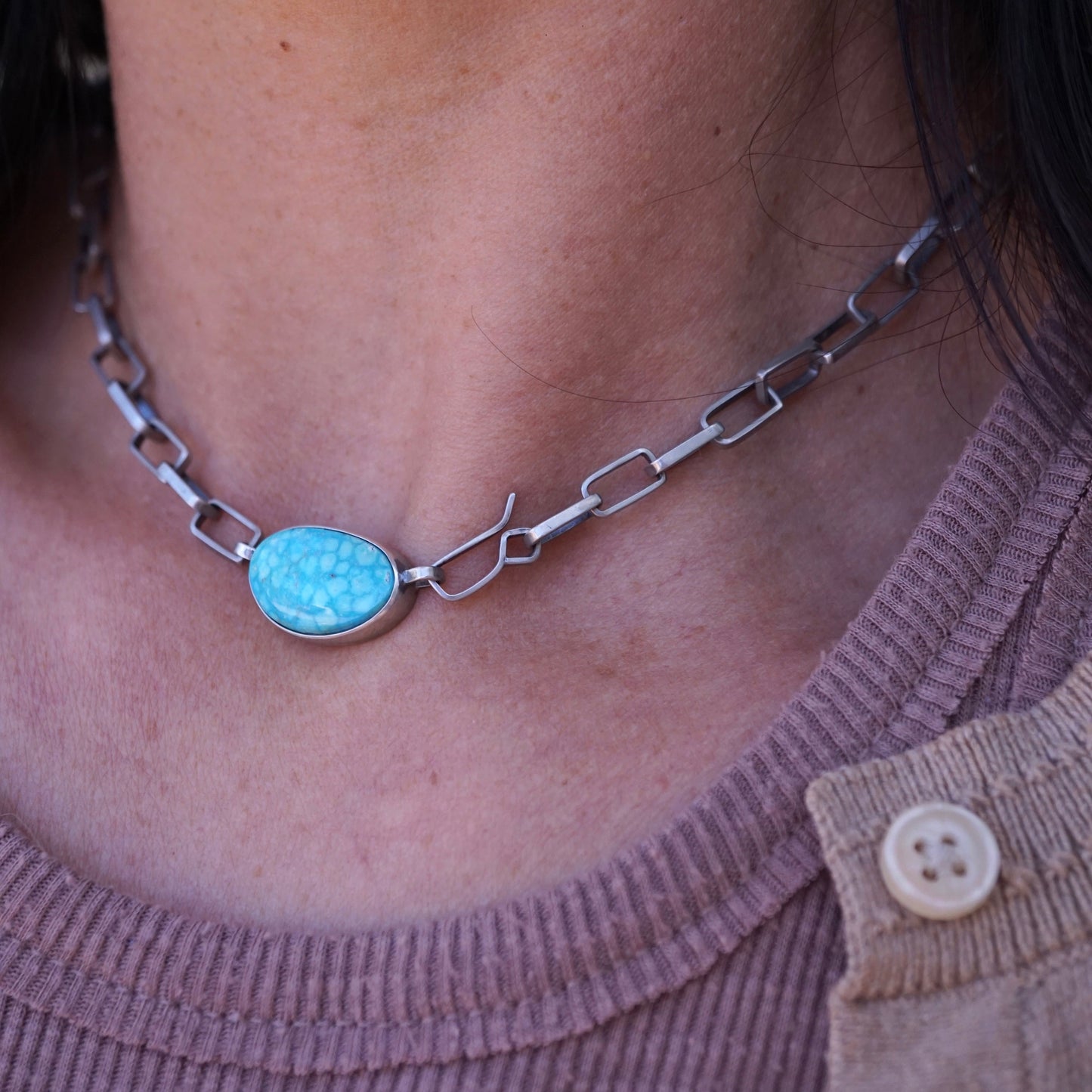 the choker - handmade rectangle chain + killer blue kingman turquoise 15.5" - Lumenrose
