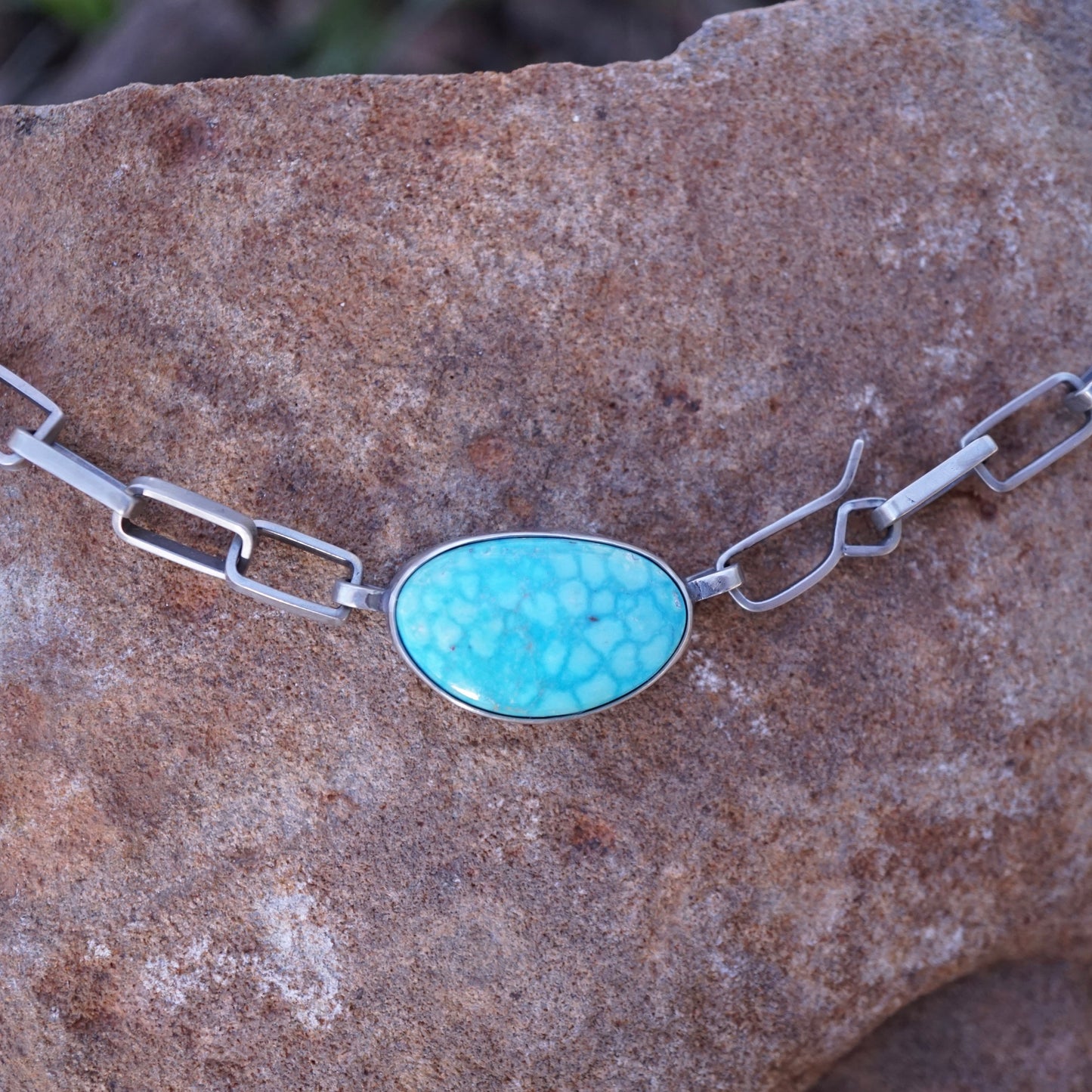 the choker - handmade rectangle chain + killer blue kingman turquoise 15.5" - Lumenrose