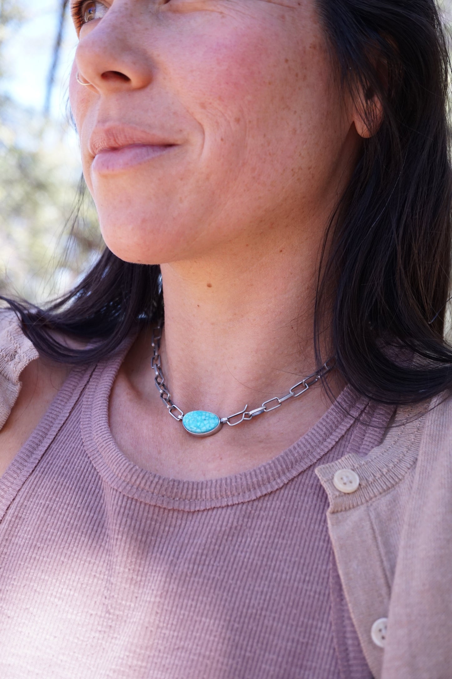 the choker - handmade rectangle chain + killer blue kingman turquoise 15.5" - Lumenrose