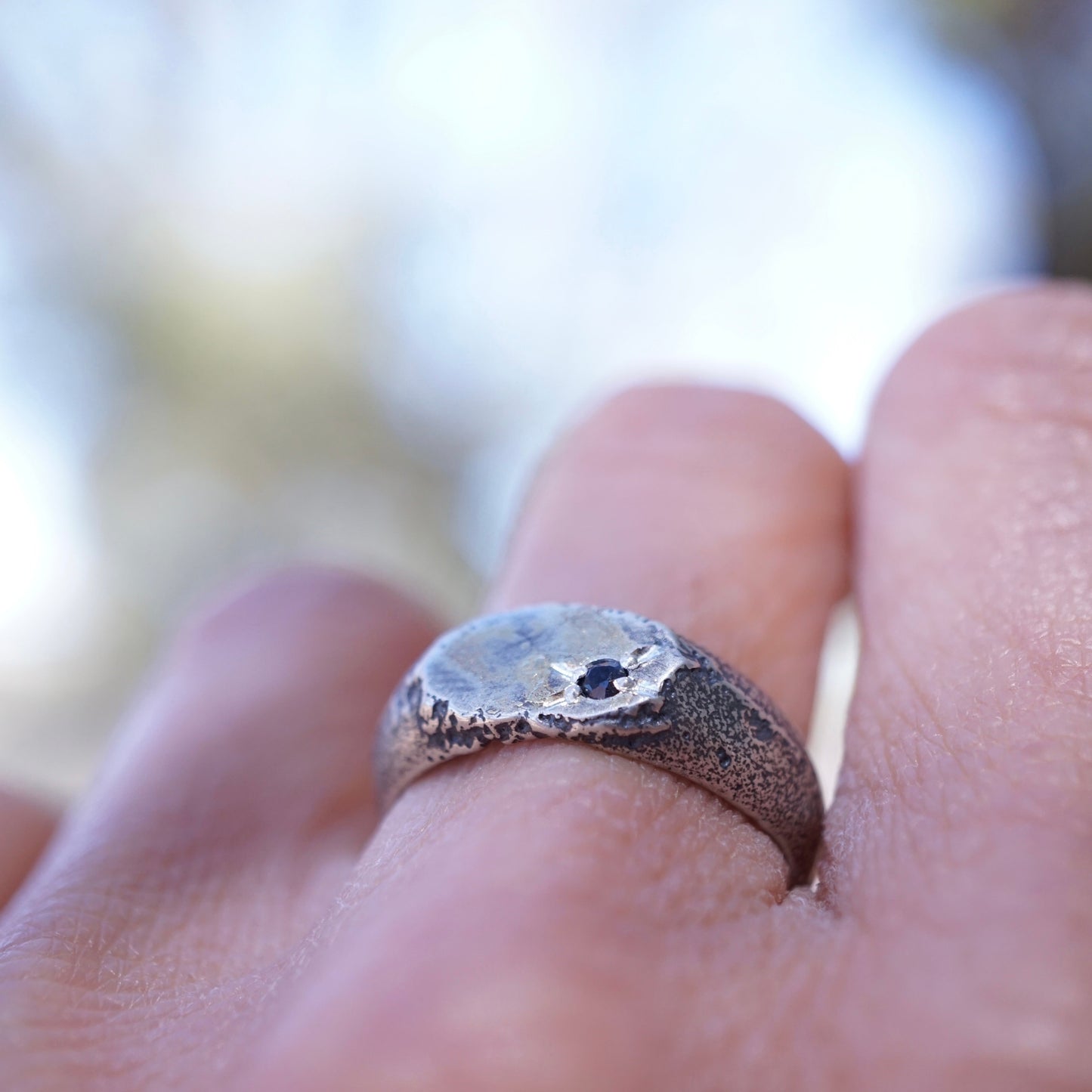 the texture ring with black sapphire and a tiny bit of GOLD - size 6.5/6.75 - Lumenrose
